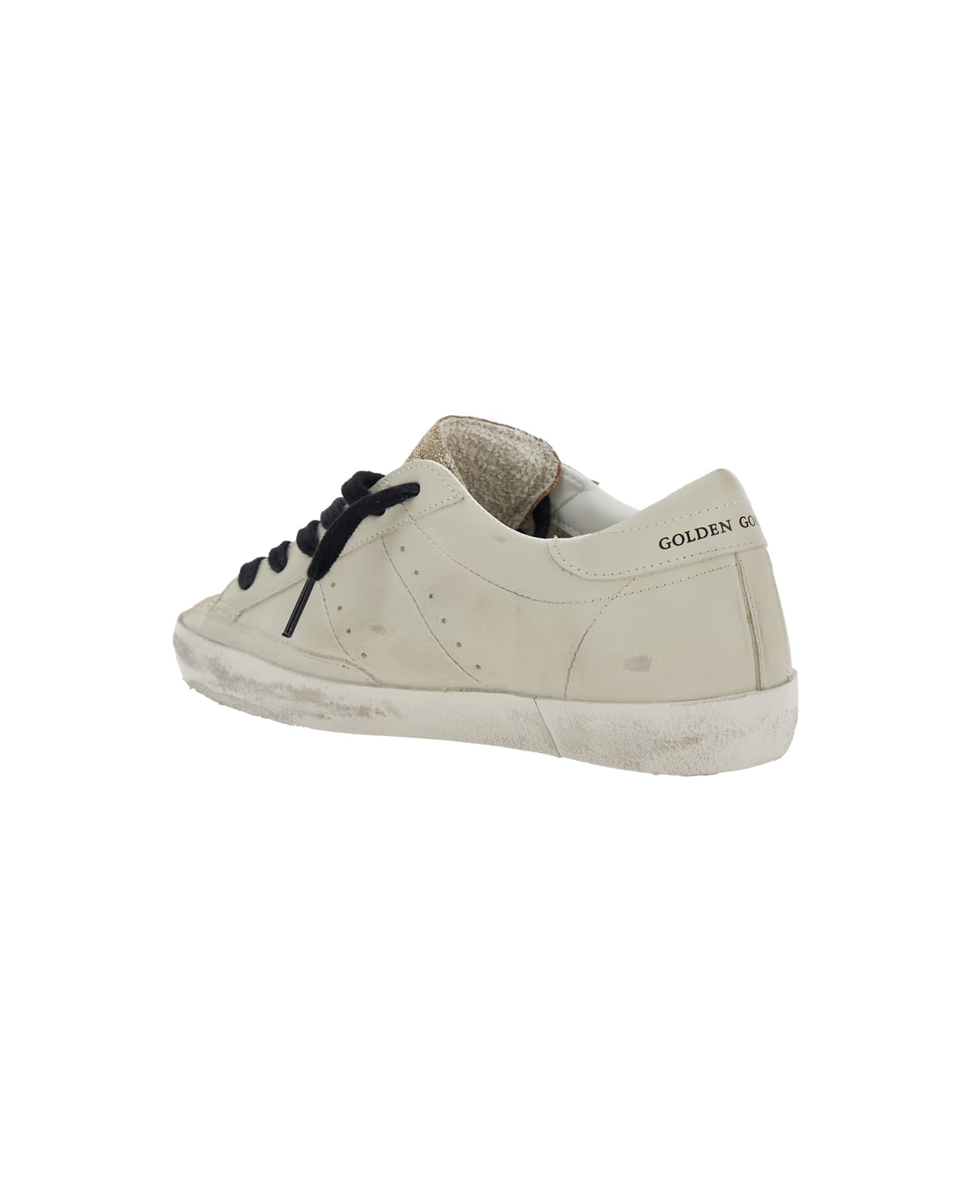 Golden Goose Super Star Leather Upper Glitter Toe And Tongue Leather Heel Leopard Horsy Star - White
