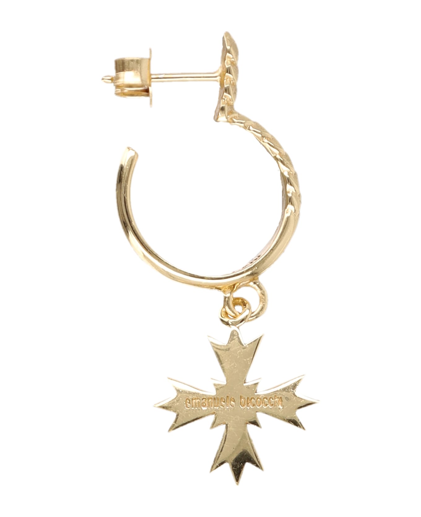 Emanuele Bicocchi Gold-plated Silver Single Hoop Earring With Cross Crest Pendant - GOLD