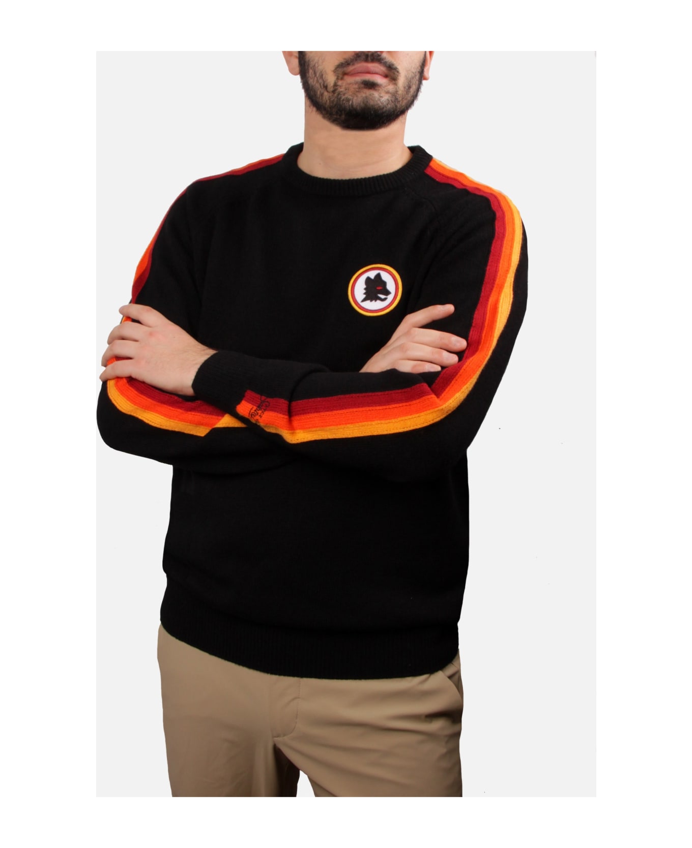 MC2 Saint Barth Man Crewneck Sweater With Roma Patch | As Roma Special Edition - BLACK