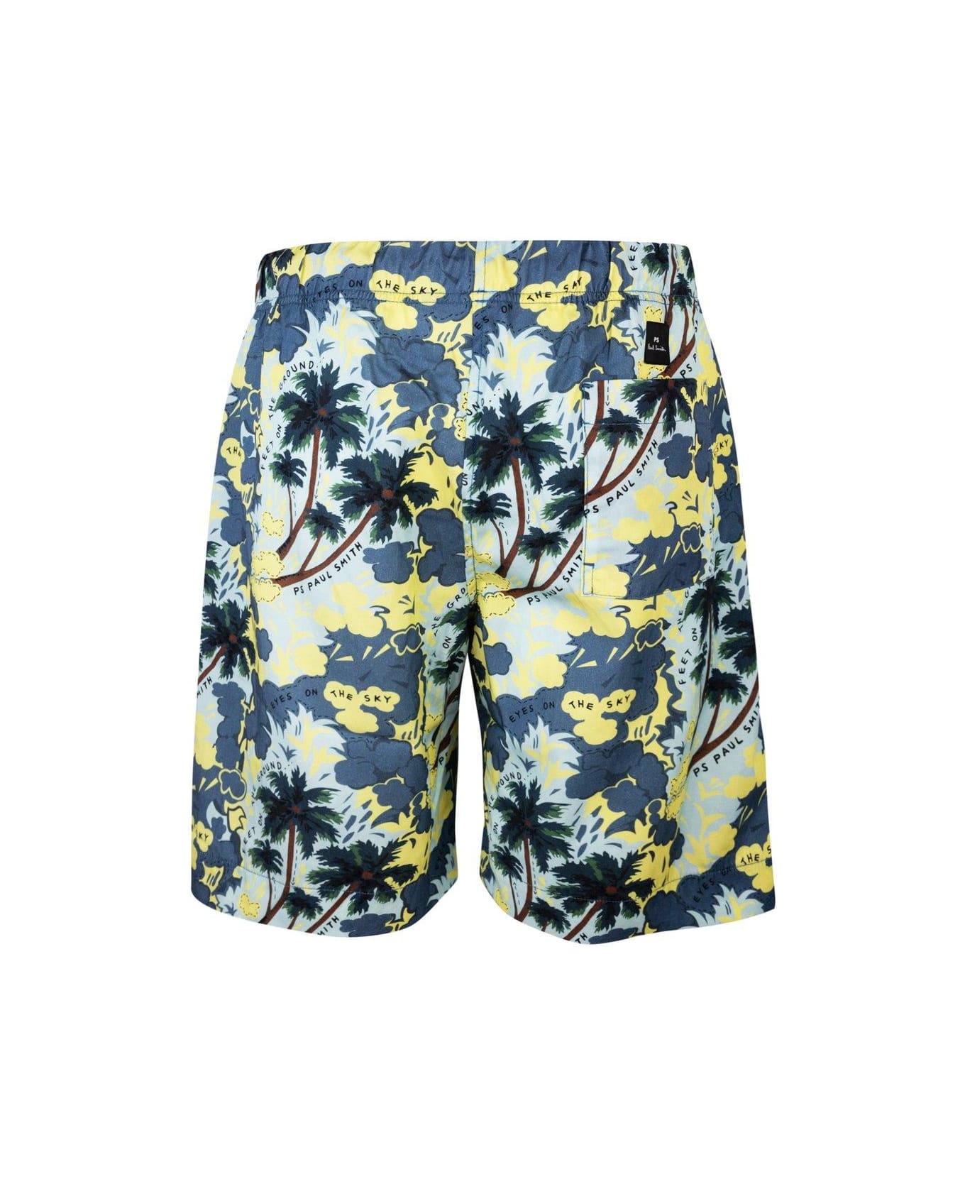 Paul Smith Allover Graphic Printed Drawstring Shorts - White