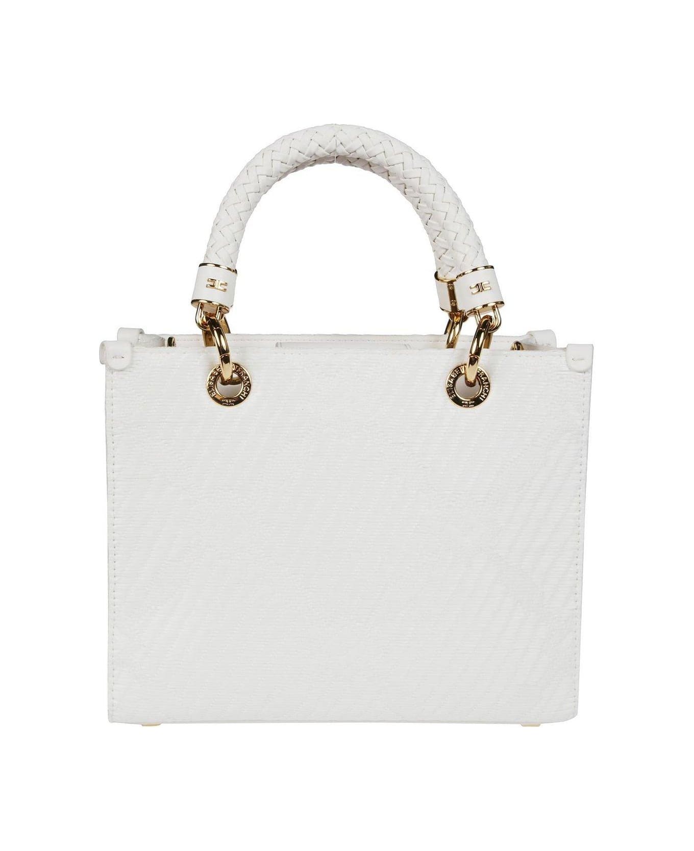 Elisabetta Franchi Charm Detailed Jacquard Small Tote Bag - Naturale
