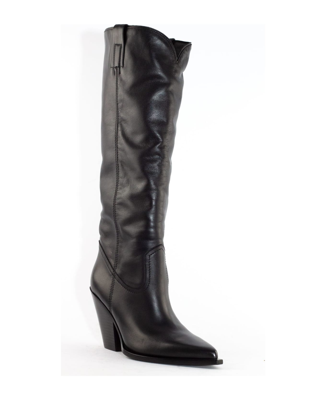 Elena Iachi Black Leather High Boot - Black