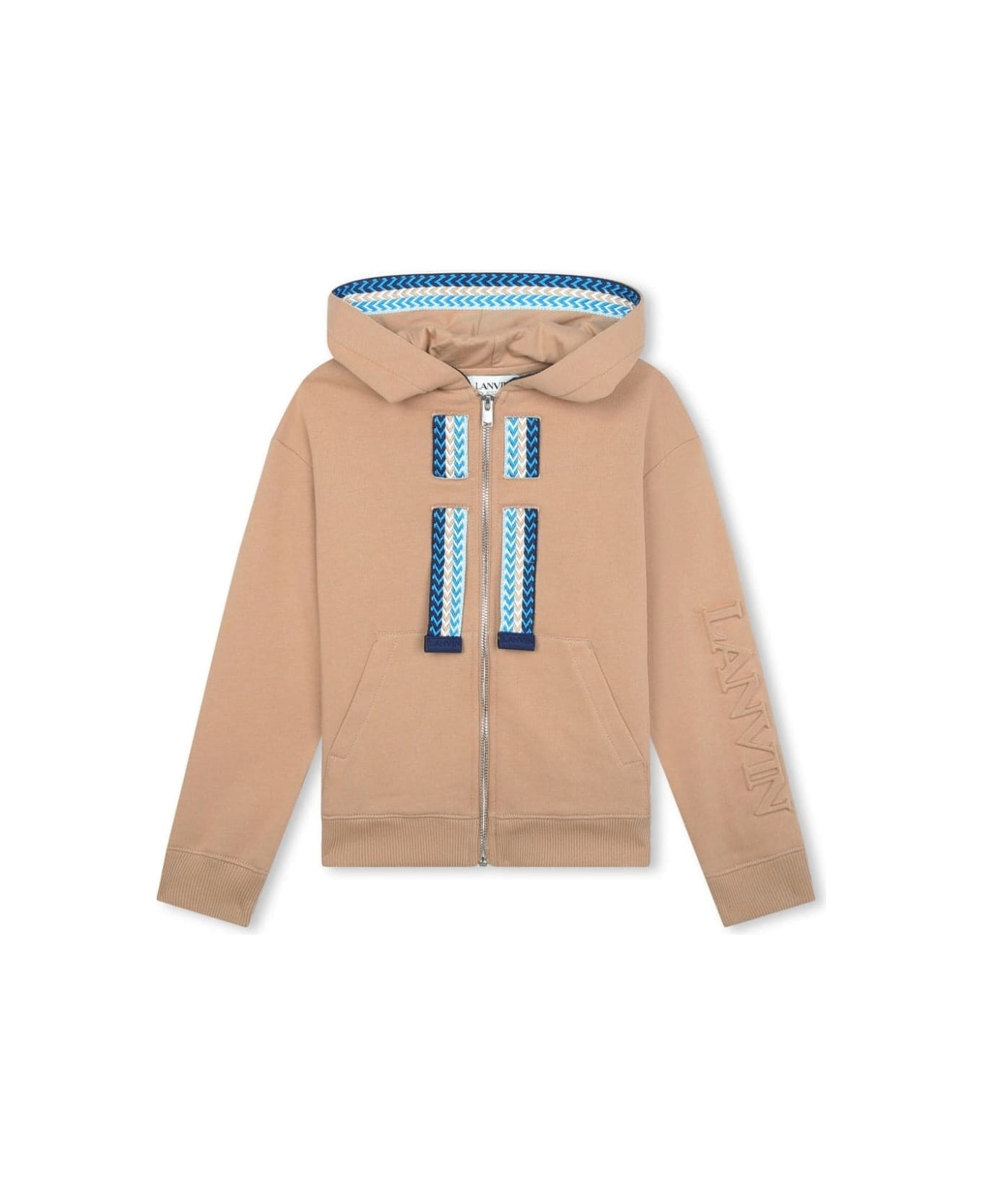 Lanvin Beige Hoodie With Logo And 'curb' Motif - Beige Scuro