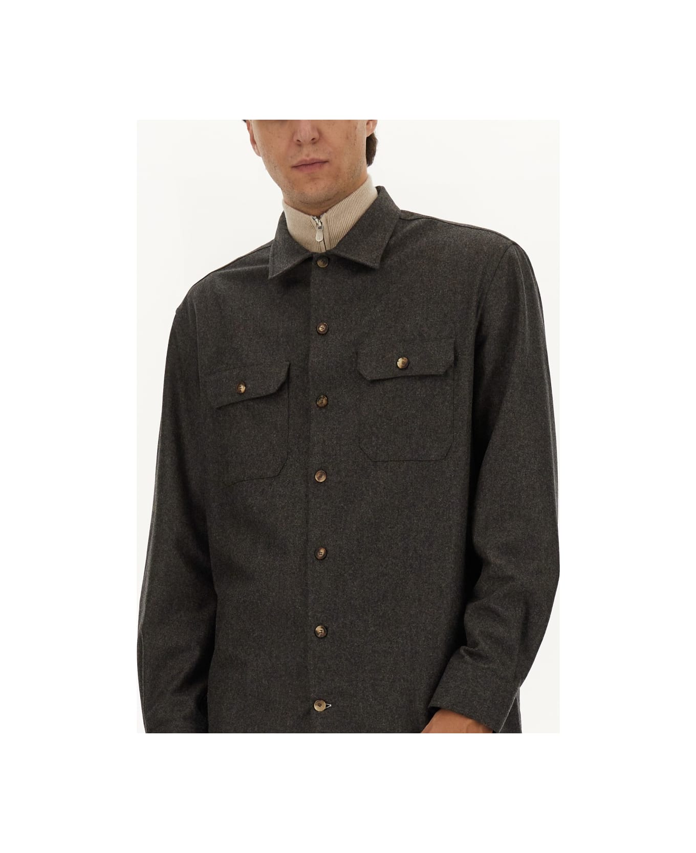 Brunello Cucinelli Virgin Wool Flannel Overshirt - BROWN
