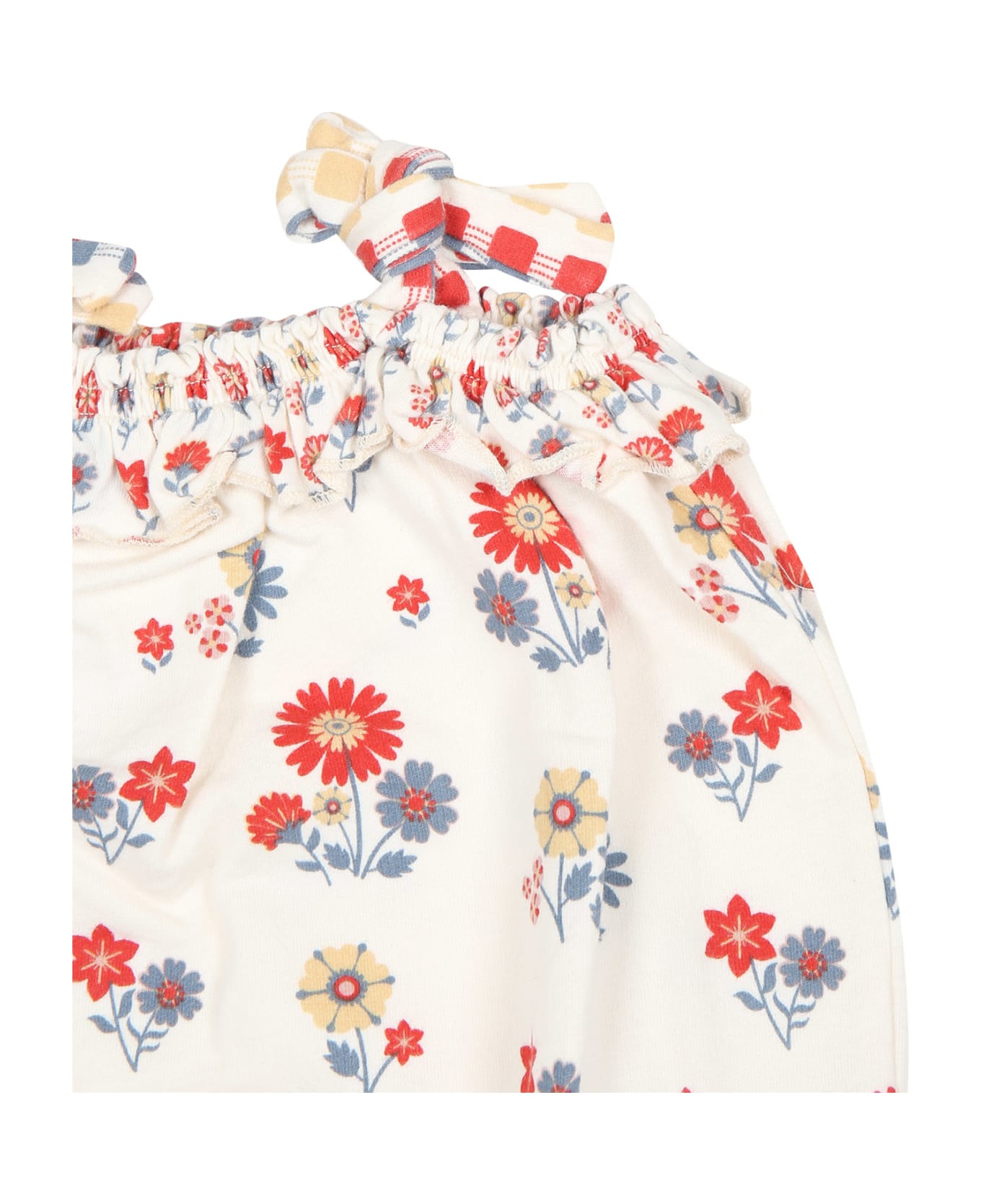 Coco Au Lait Ivory Romper For Baby Girl With Flowers Print - Ivory