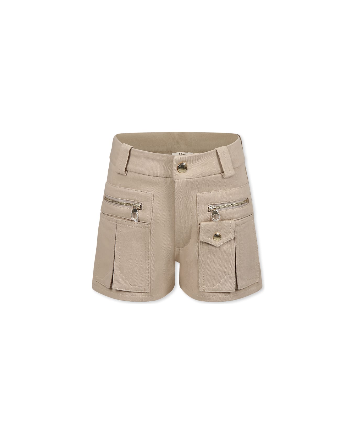 Chloé Beige Shorts For Girl With Logo - Beige