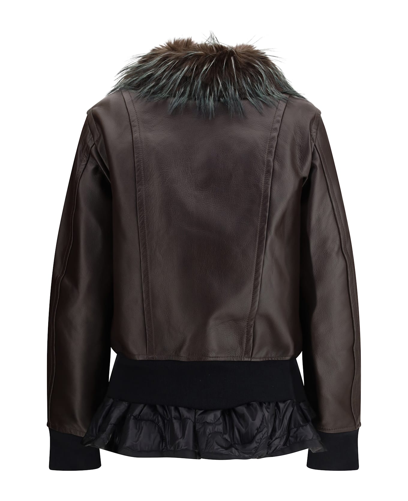 Sacai Leather Jacket With A Plush Collar