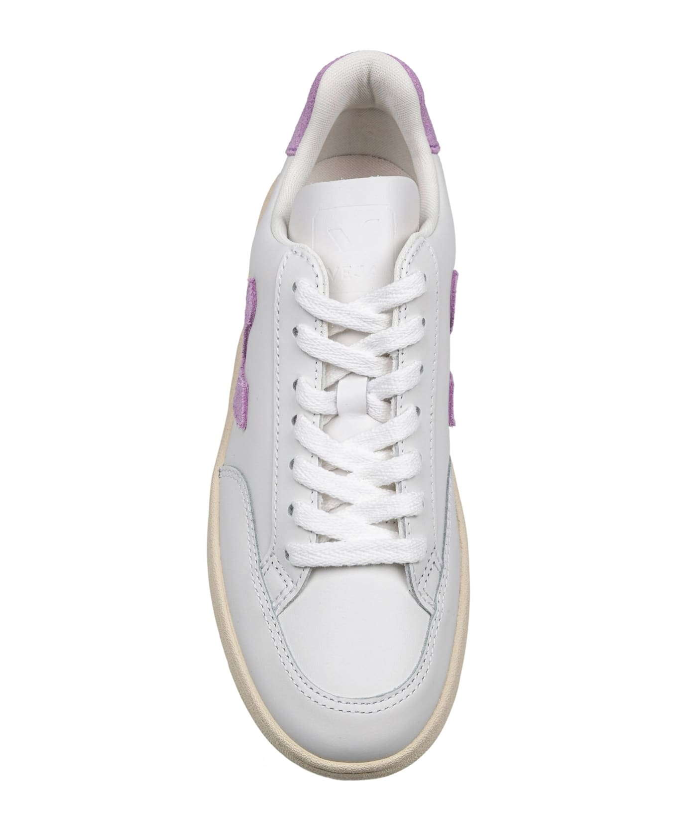 Veja V-12 Leather Sneakers White And Orchid Color - WHITE/PURPLE