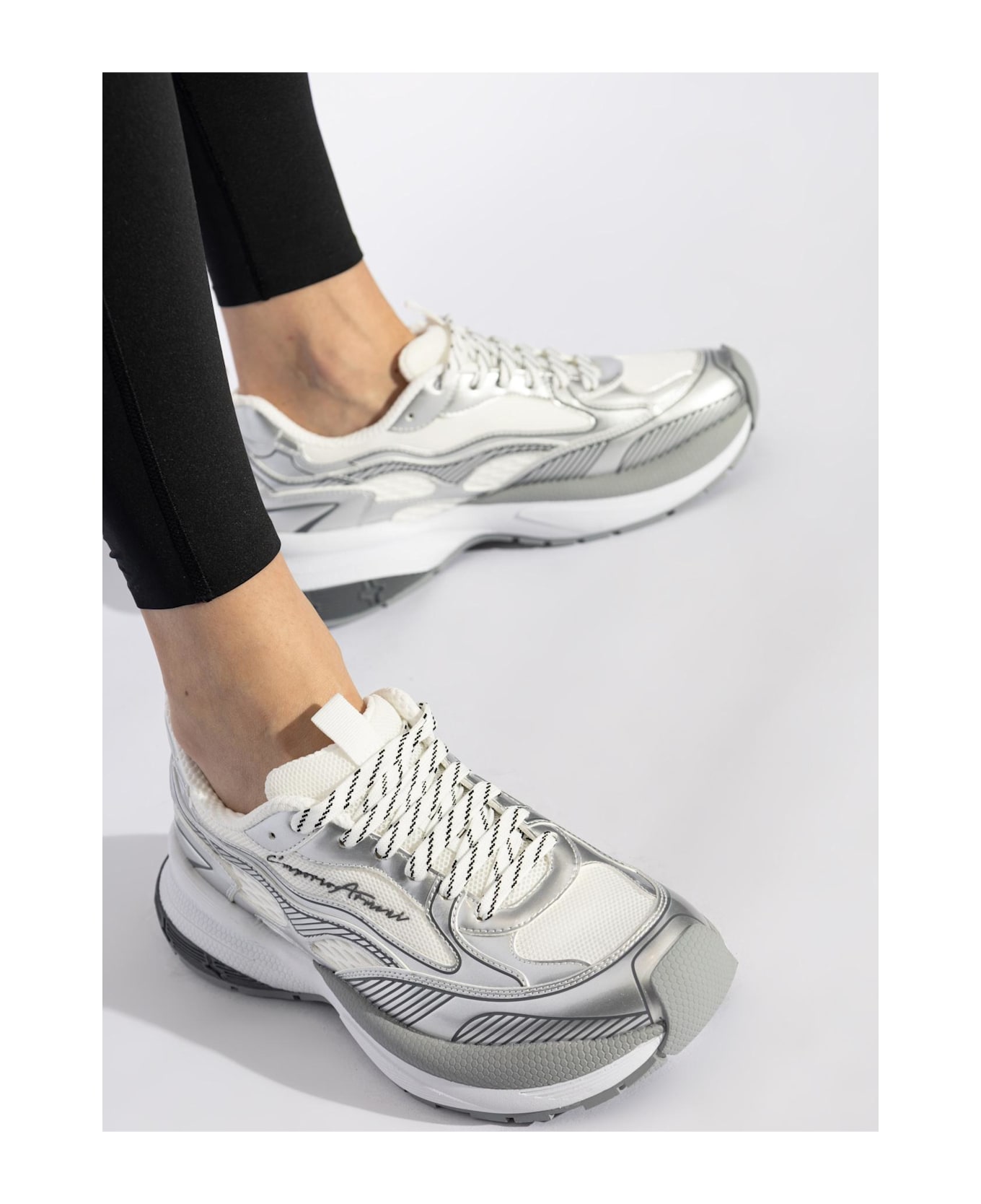 Emporio Armani Sneakers With Logo - Silver