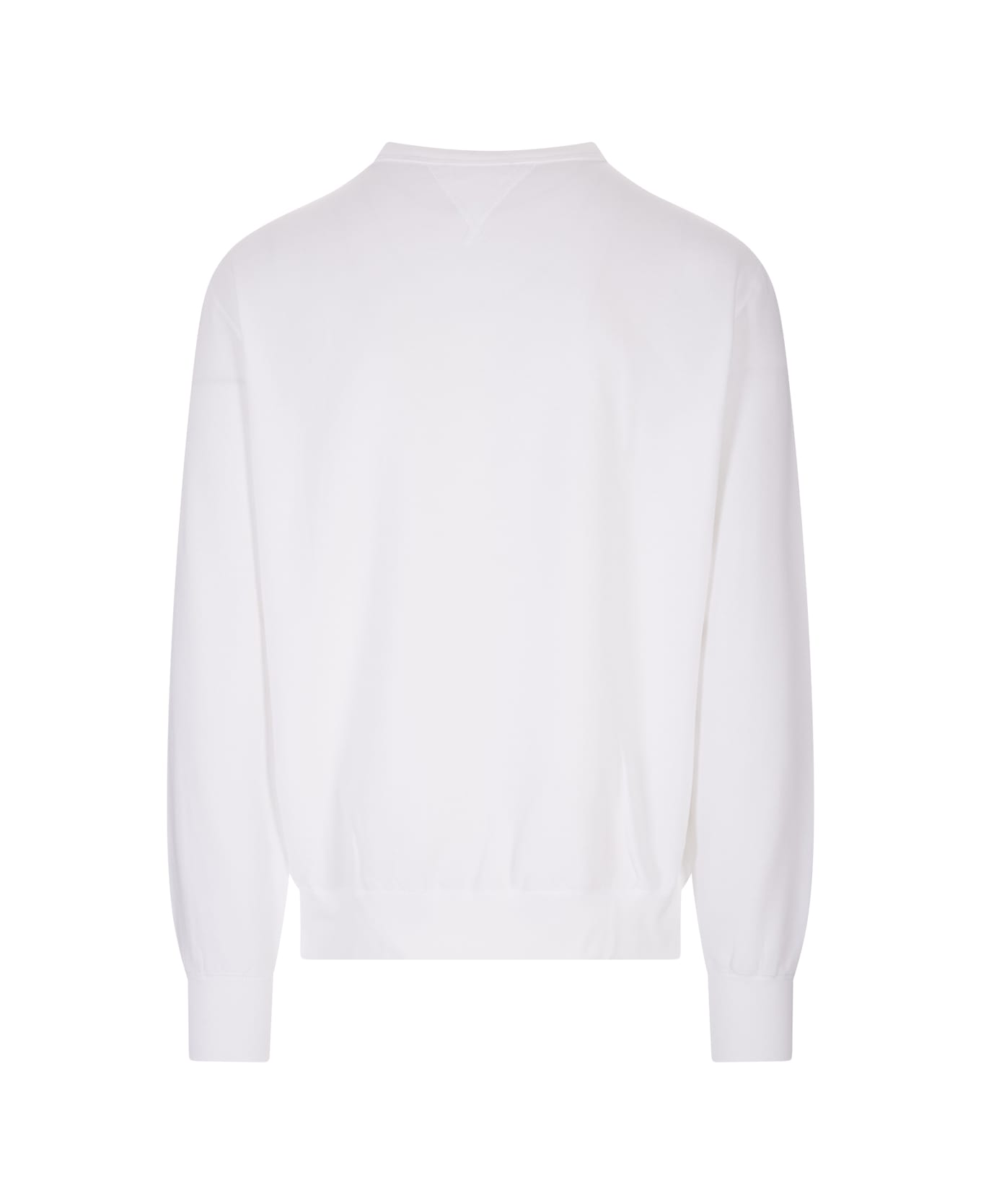 Polo Ralph Lauren Man White Crew Neck Sweatshirt With Navy Blue Pony - White