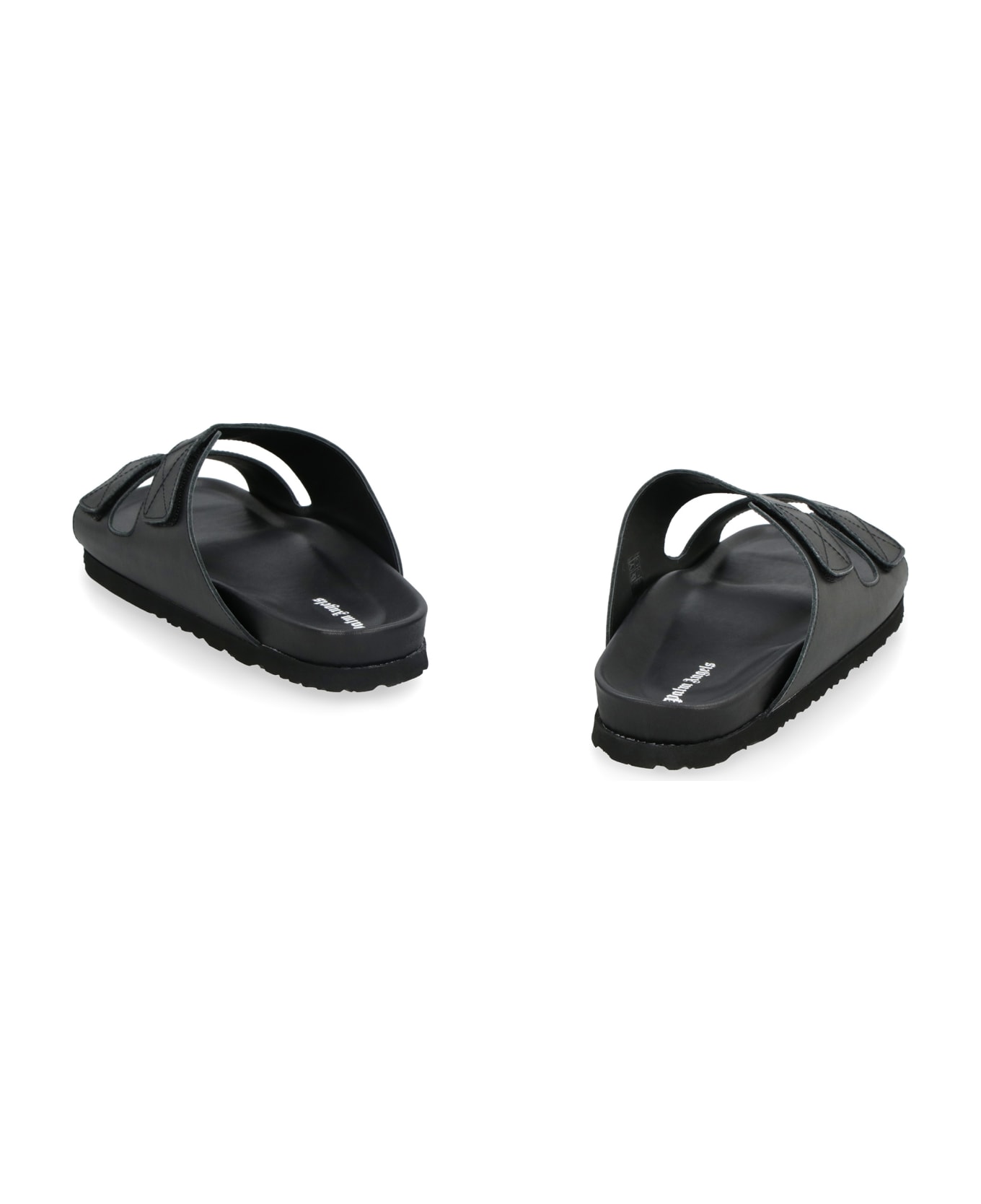 Palm Angels Leather Slides With Logo - black