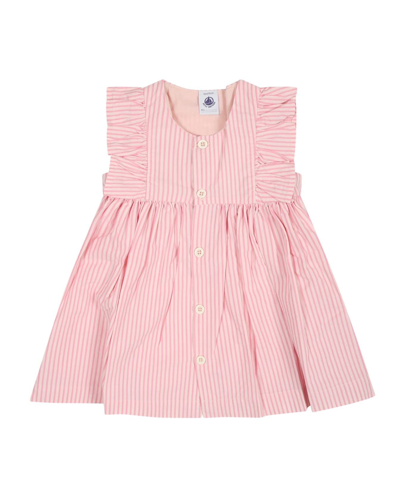 Petit Bateau Pink Dress For Baby Girl With Stripes - Pink