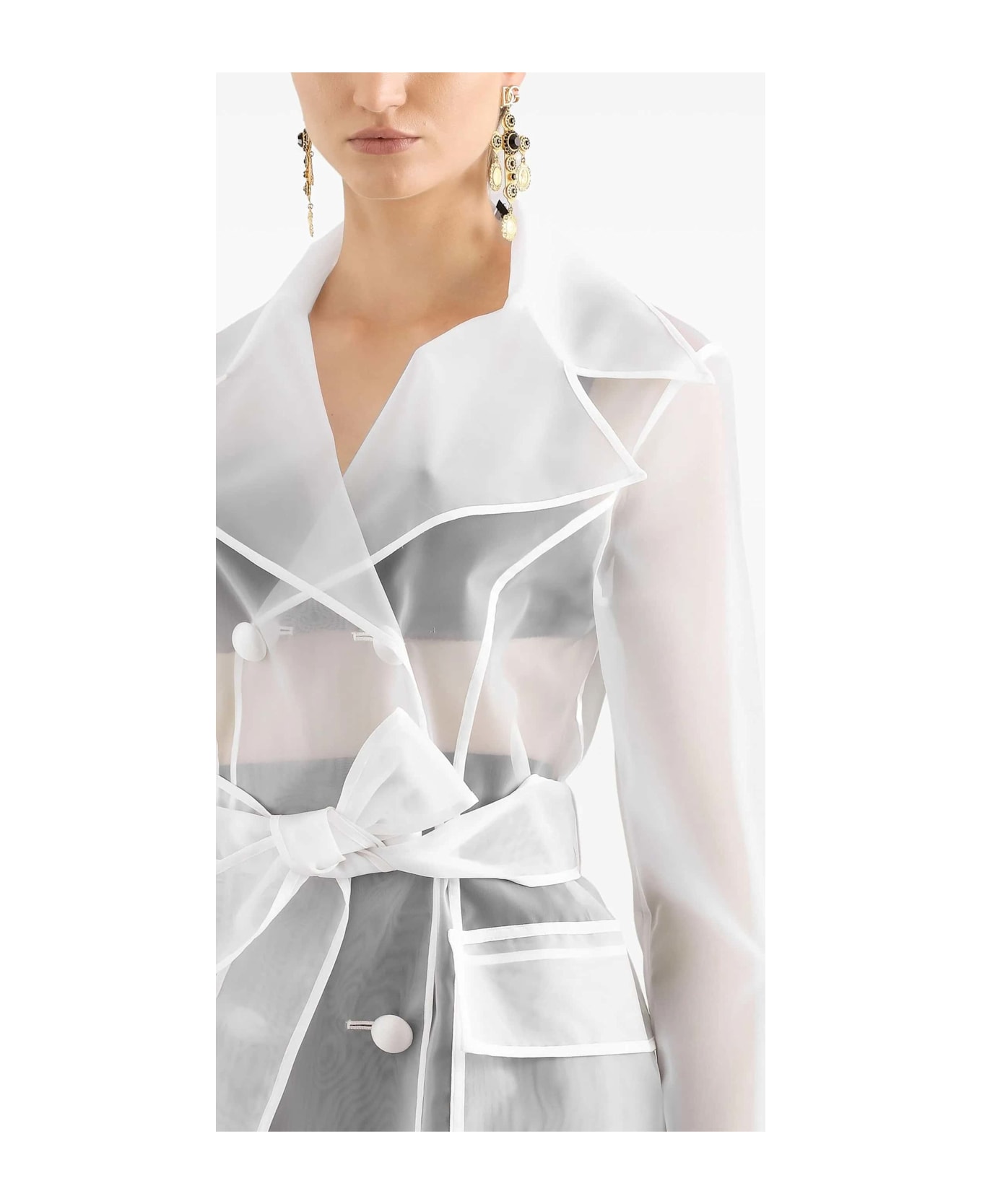 Dolce 
Gabbana White Organza Trench Coat - White