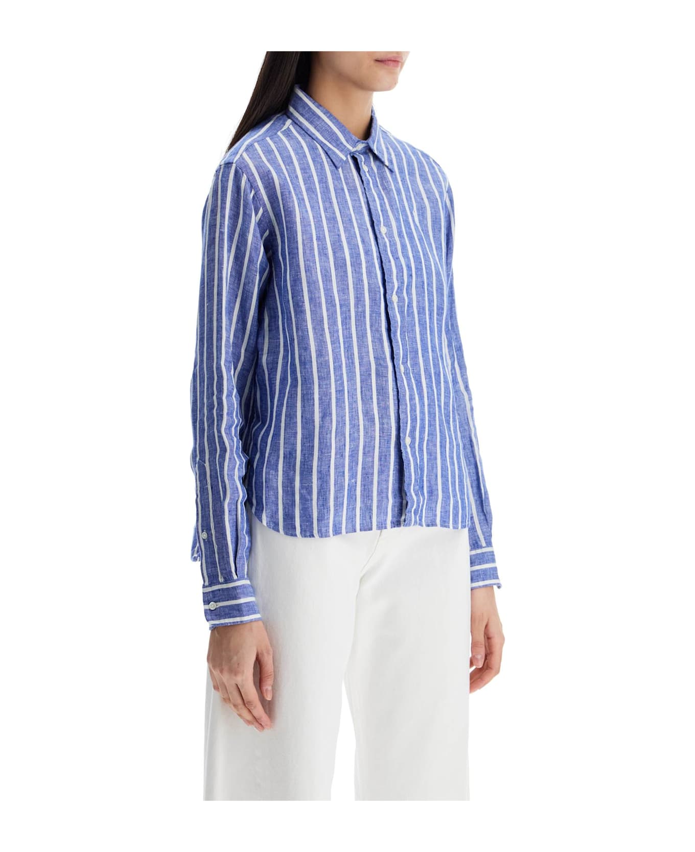 Polo Ralph Lauren Camicia Lino Righe Blu E Bianca Manica Lunga Regular - 1863 BLUE-WHITE
