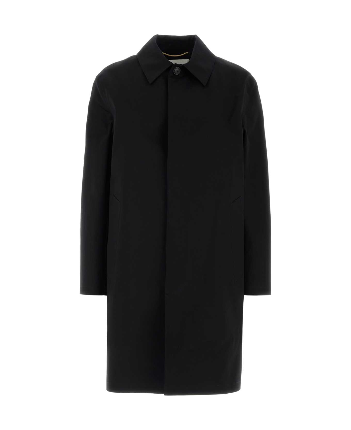 Saint Laurent Black Cotton Blend Coat - NOIR