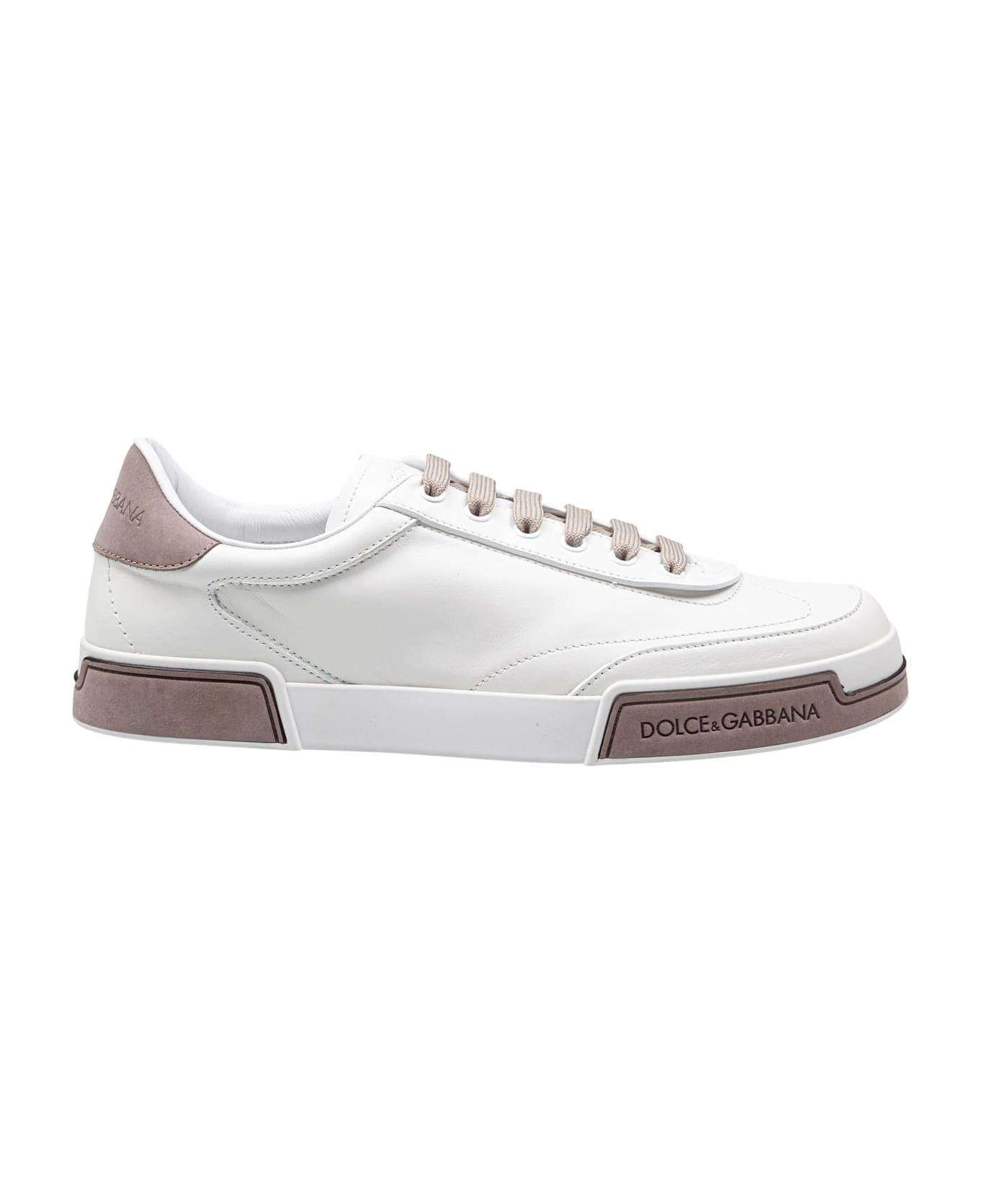 Dolce & Gabbana Portofino Yatch Sneakers In Calfskin Color White And Dove Grey - Bianco E Tortora
