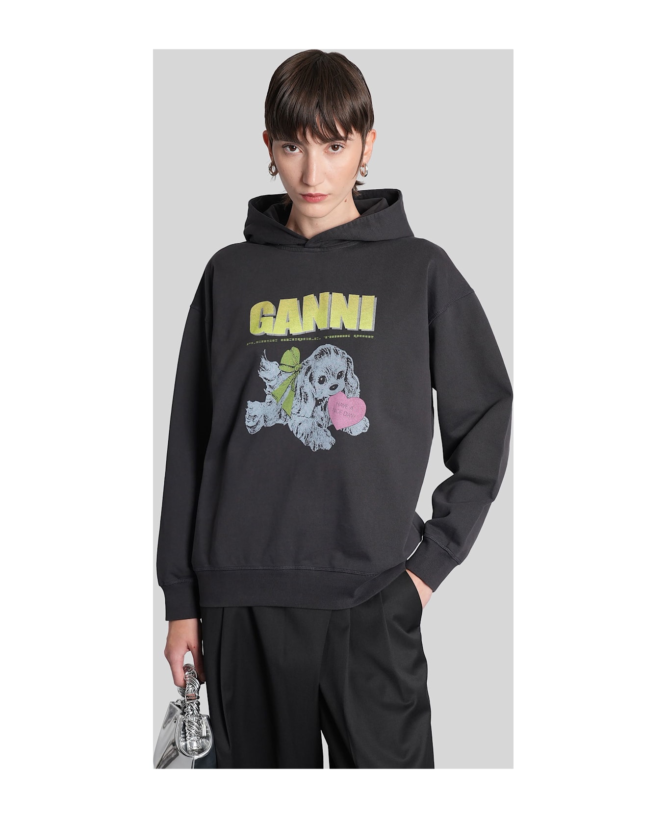 Ganni Sweatshirt In Black Cotton - black