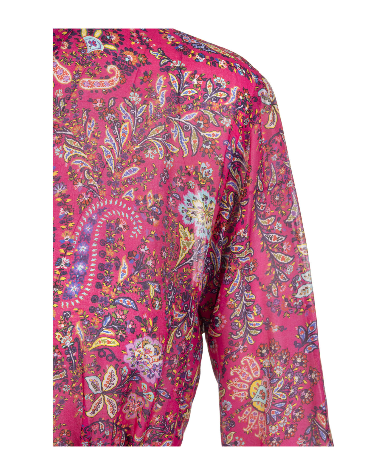 Etro Long Fuchsia Shirt Dress With Paisley Print