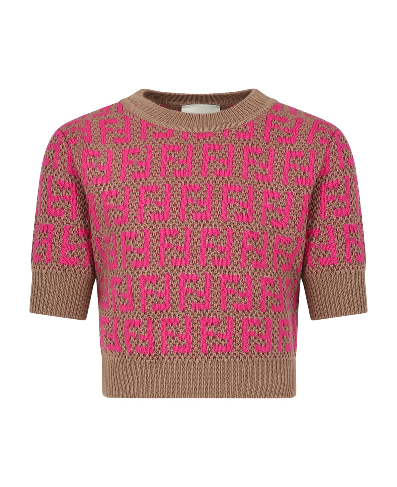 Fendi Brown Sweater For Girl With Double Ff - Fuchsia ニットウェア＆スウェットシャツ