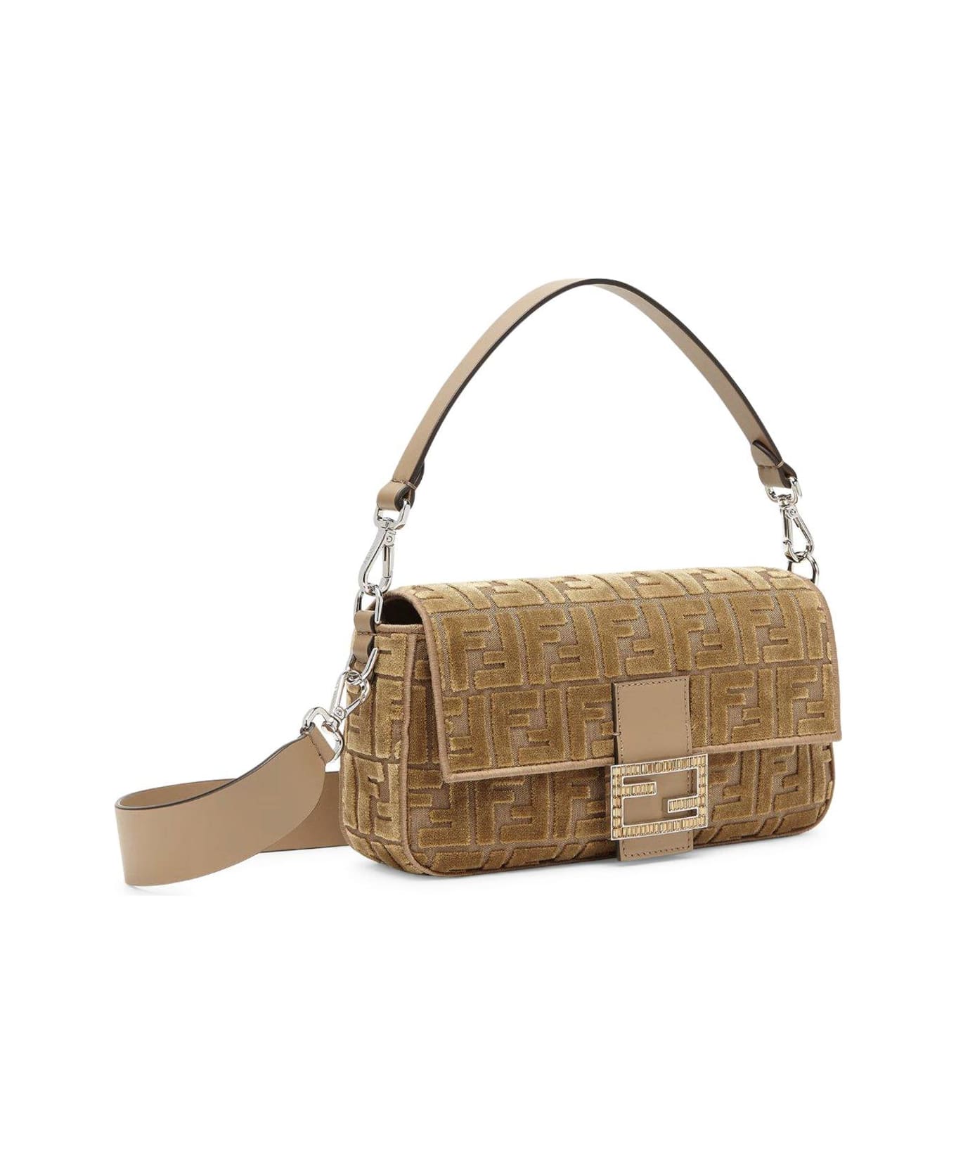 Fendi Monogrammed Logo Plaque Shoulder Bag - Nude & Neutrals