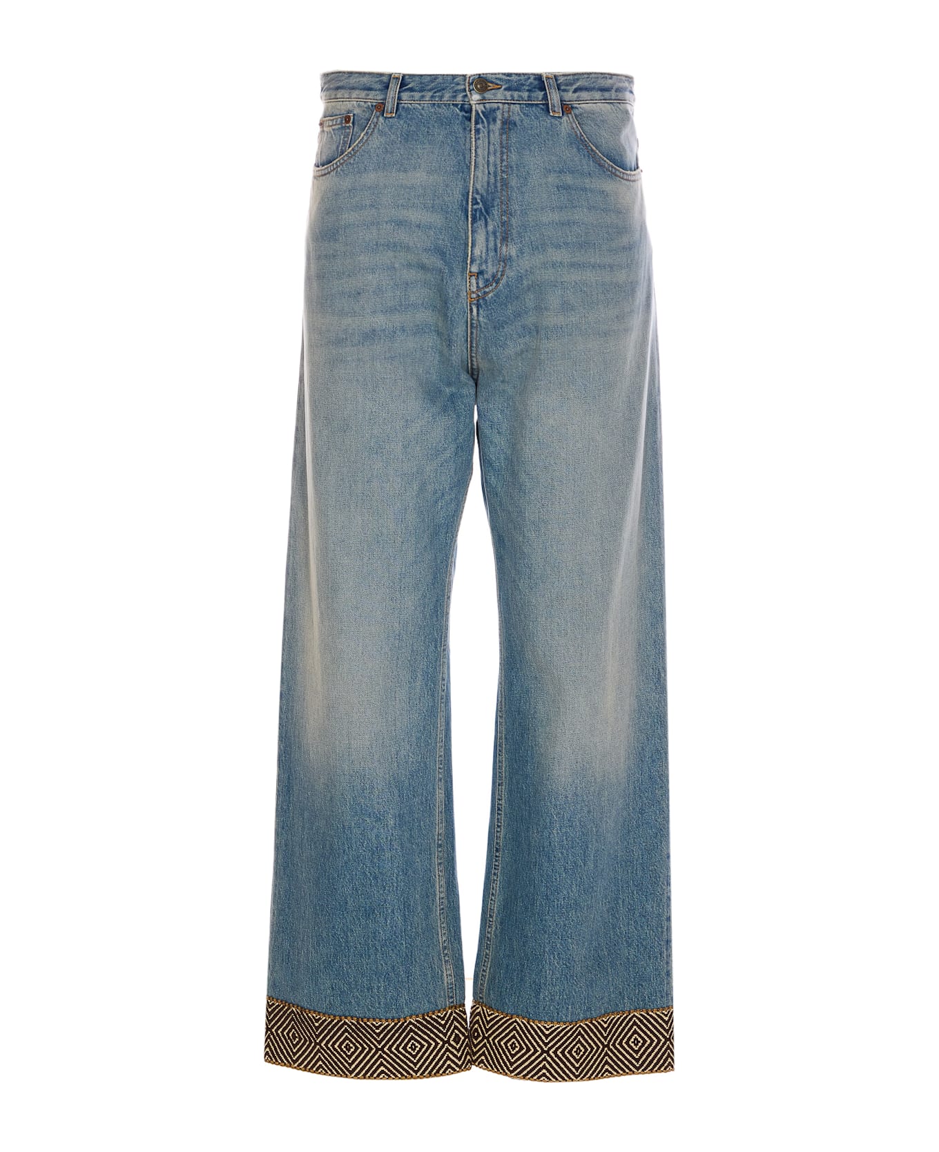 Valentino Garavani Jacquard Bottom Denim Pants - Blue