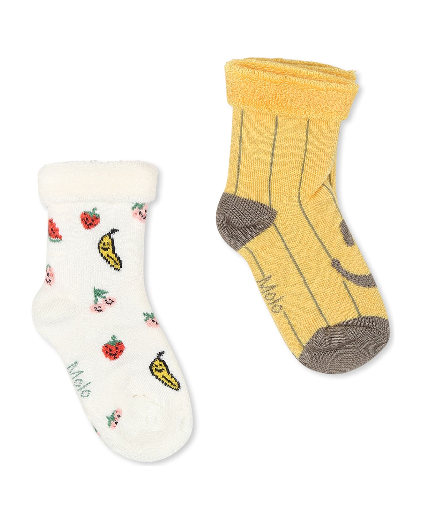 Molo Multicolor Terry Socks Set For Babykids With Smiley And Fruits - Multicolor