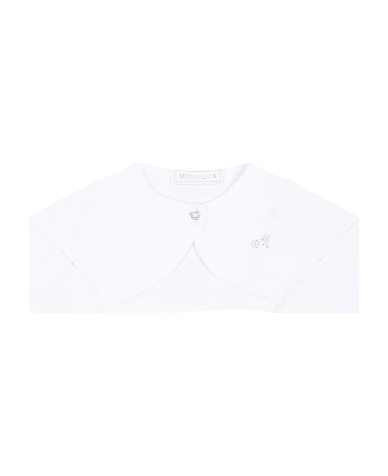 Monnalisa White Cardigan For Baby Girl With Logo - White ニットウェア＆スウェットシャツ
