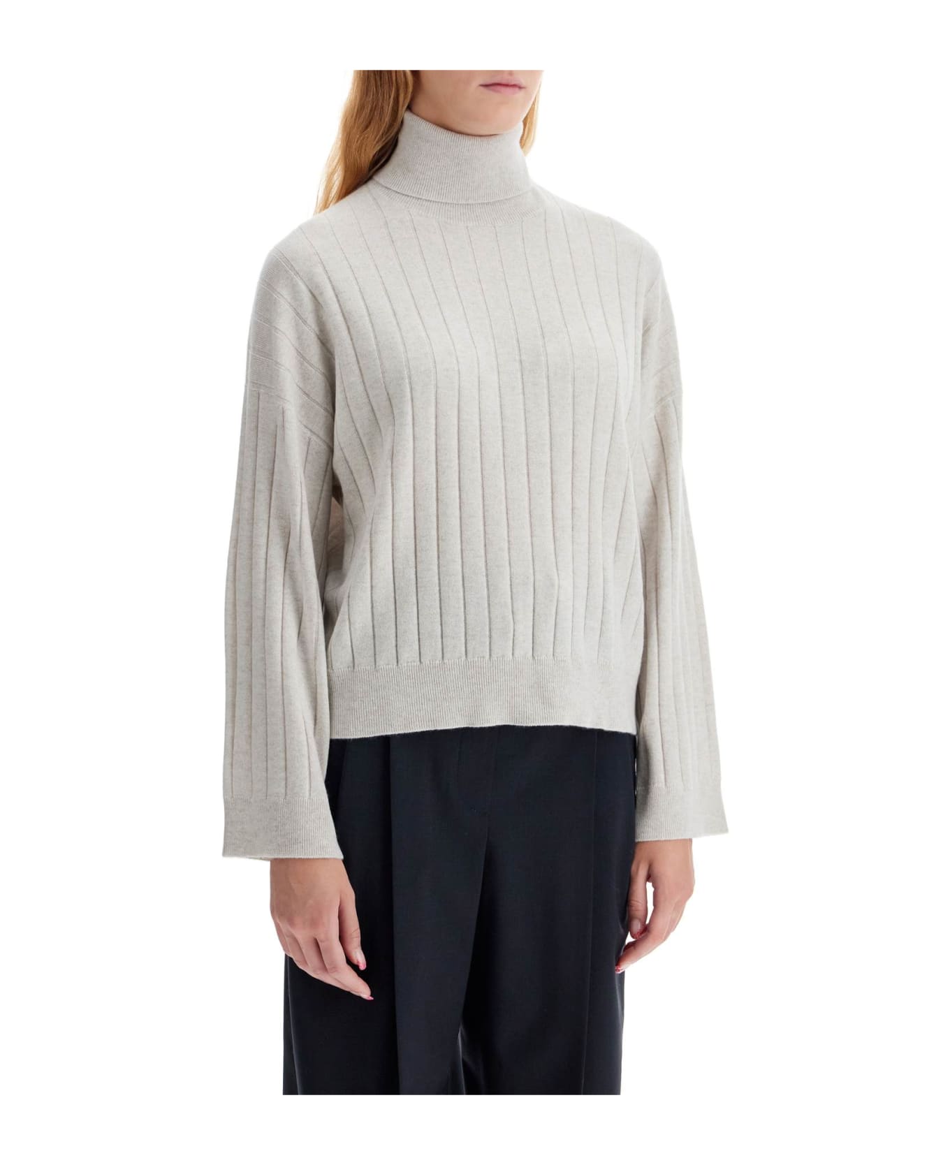 Brunello Cucinelli High-neck Cashmere Pullover Sweater - MADREPERLA (Beige)