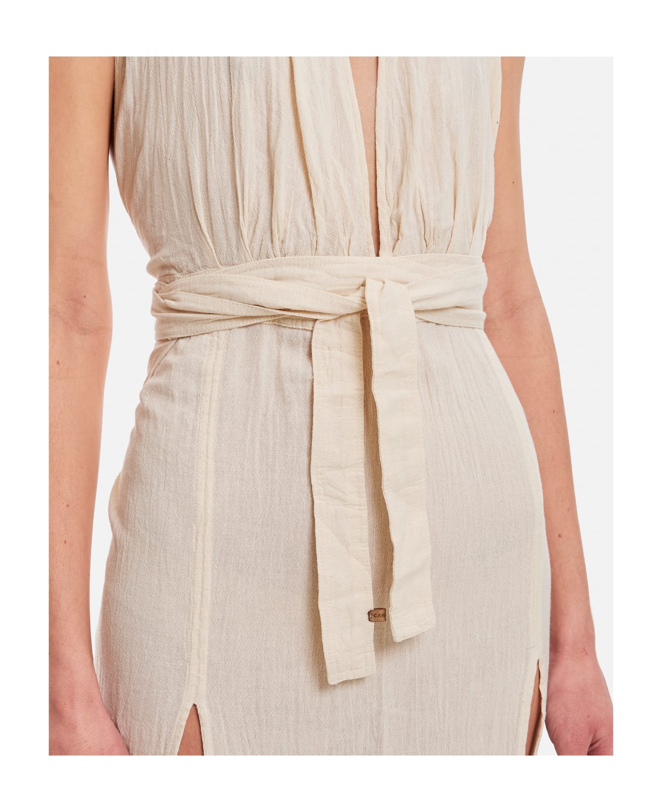 Caravana Tacoh Cotton Long Dress With Slits - White