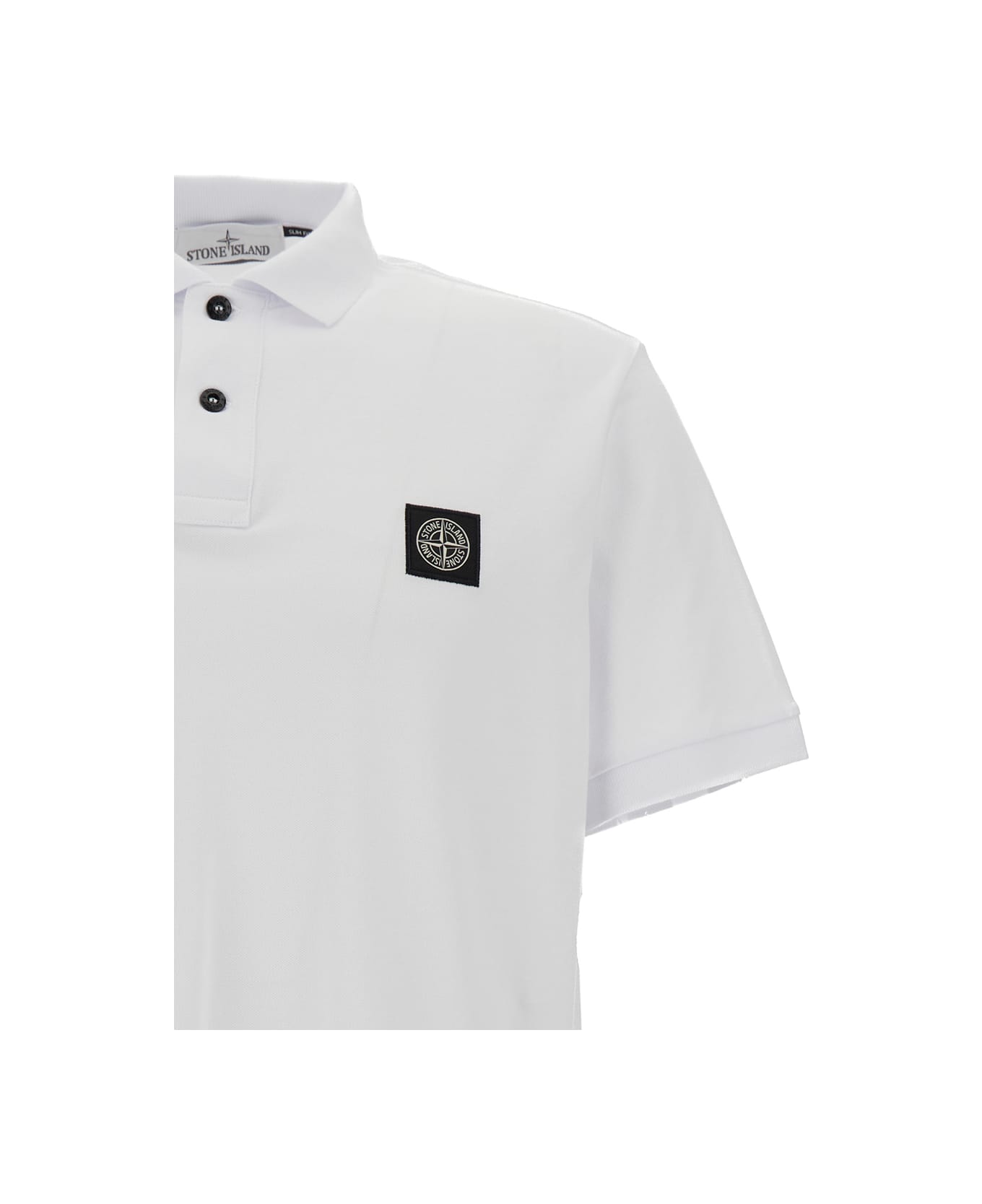 Stone Island White Polo Shirt With Logo Patch In Stretch Cotton Man - White ポロシャツ