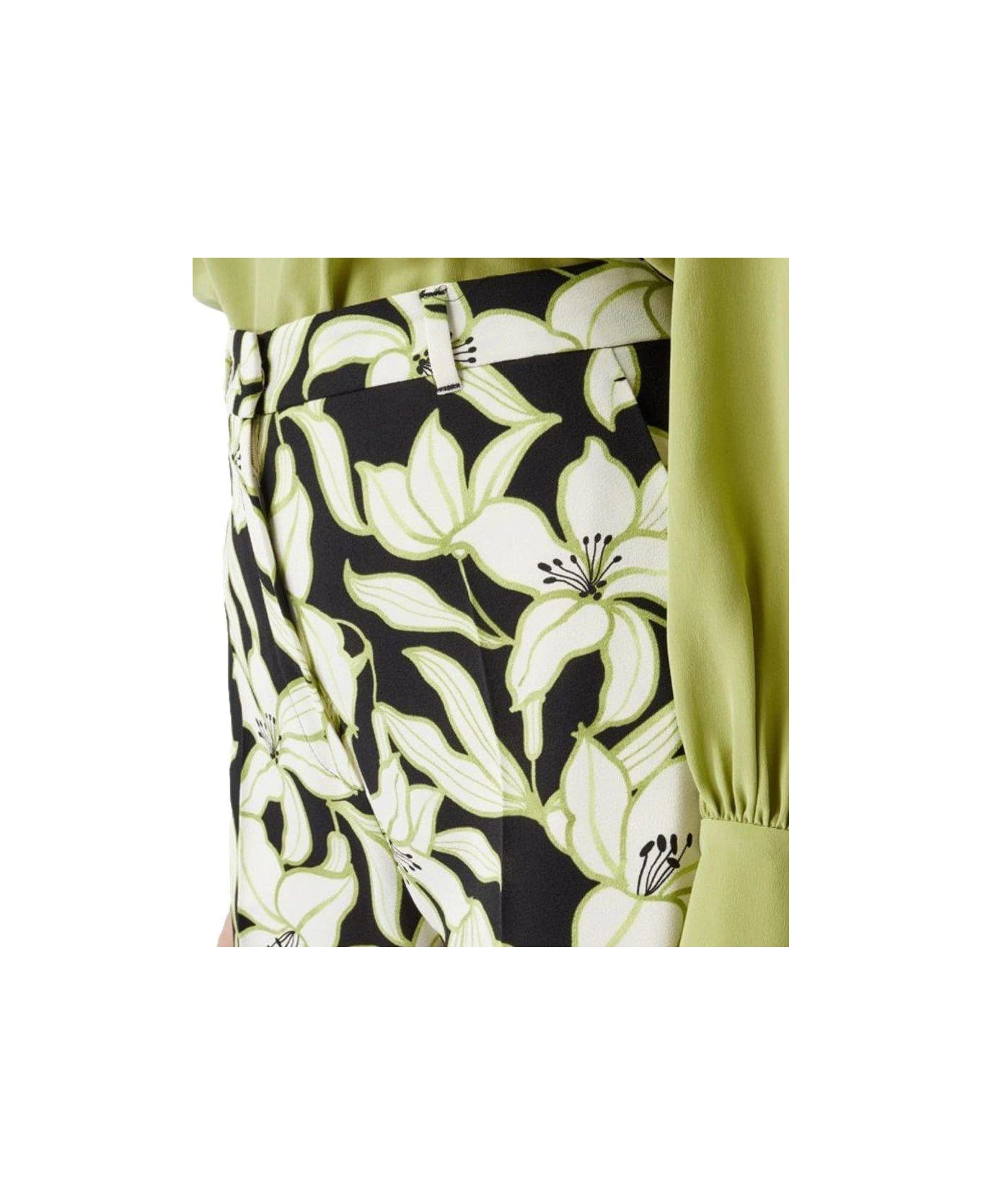 Max Mara Studio Floral Printed High-waisted Pants - Black/green