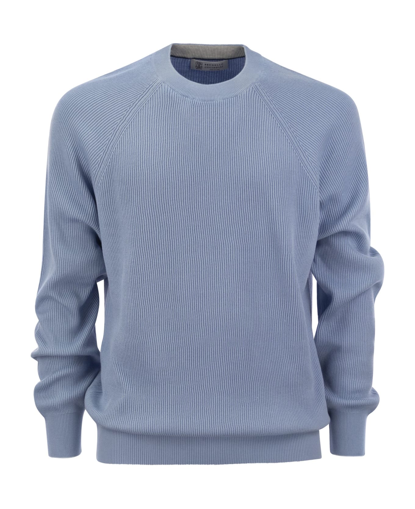 Brunello Cucinelli Cotton Rib Sweater With Raglan Sleeve - Turquoise ニットウェア