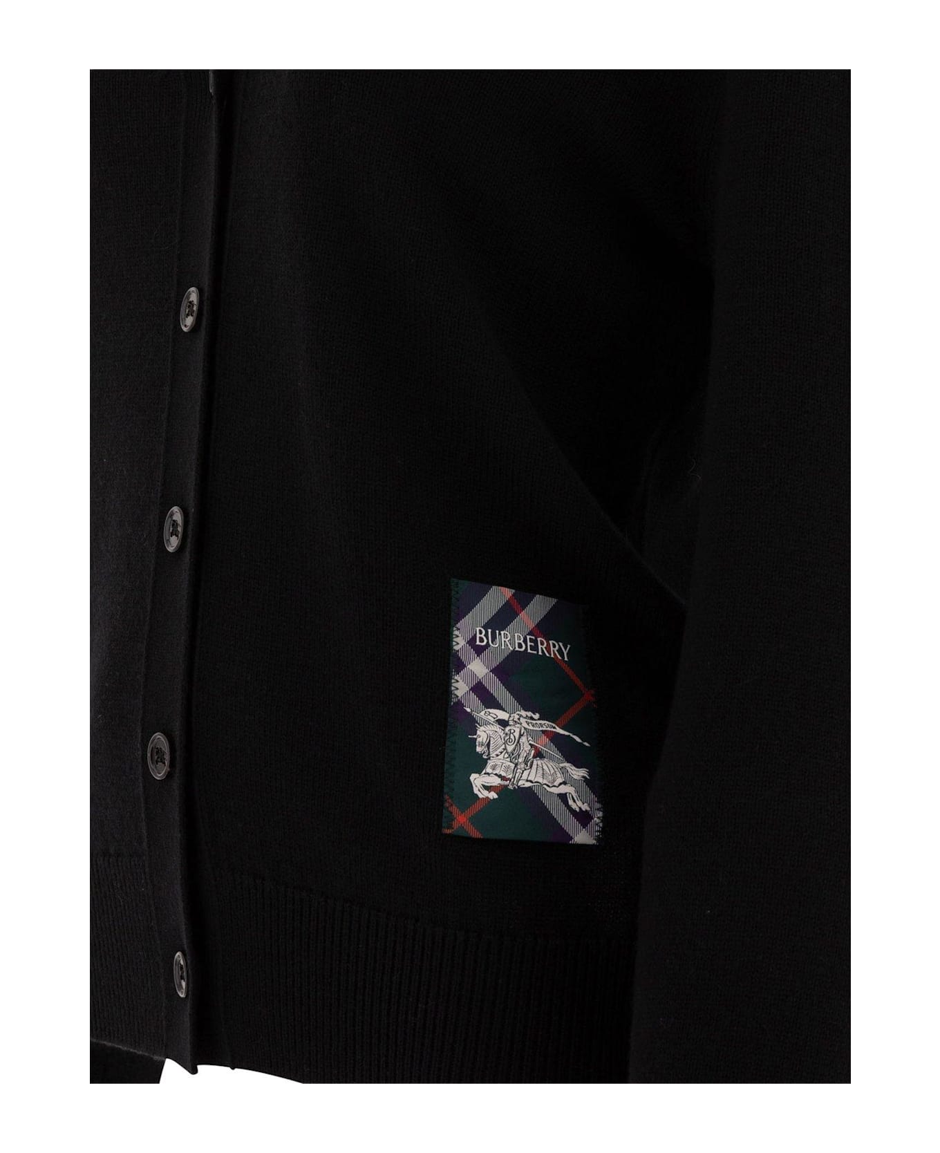 Burberry Logo Patch Knitted Cardigan - Black