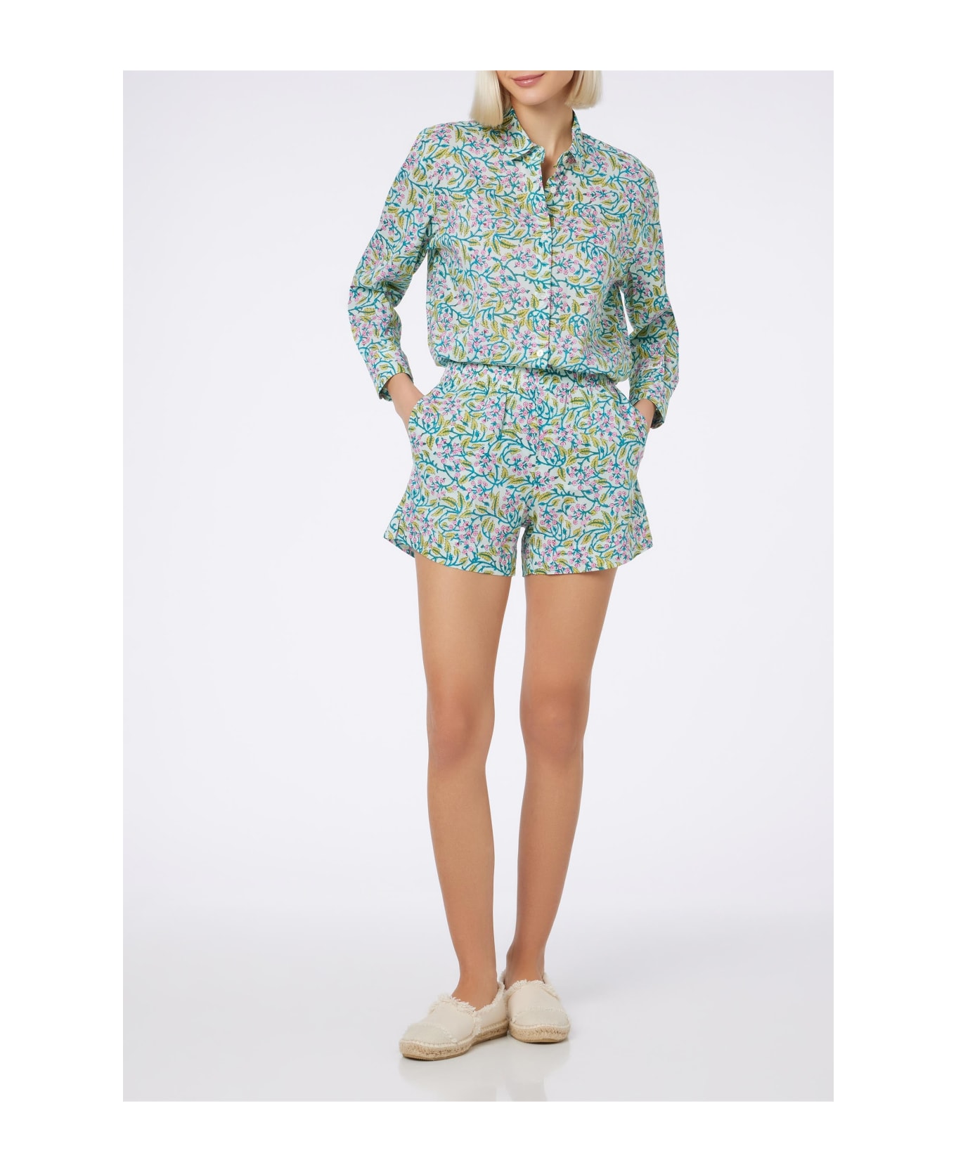 MC2 Saint Barth Woman Cotton Shirt Brigitte With Flower Print - GREEN