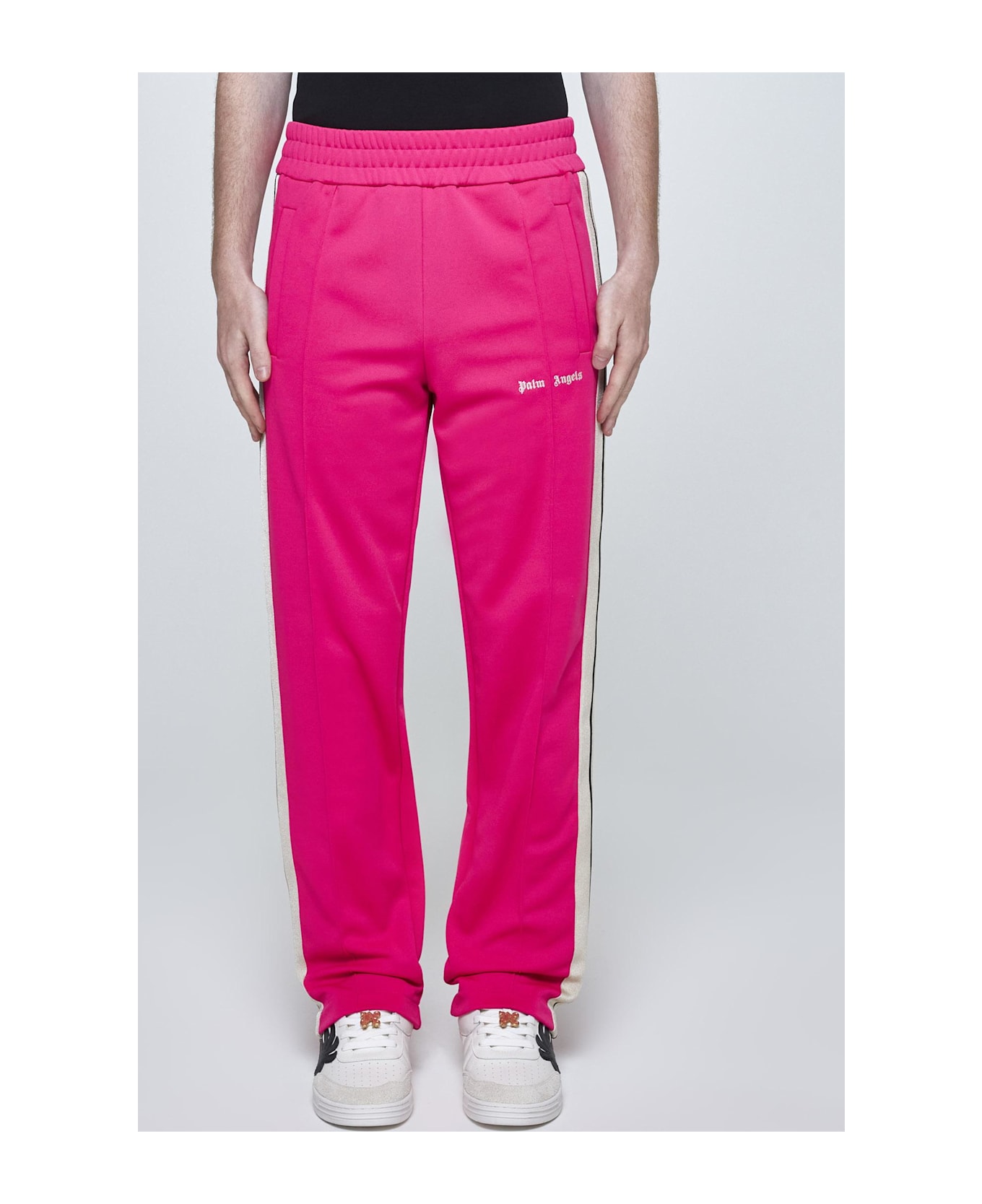 Palm Angels Logo Jersey Track Trousers - FUCHSIA FLUO  OFF WHITE