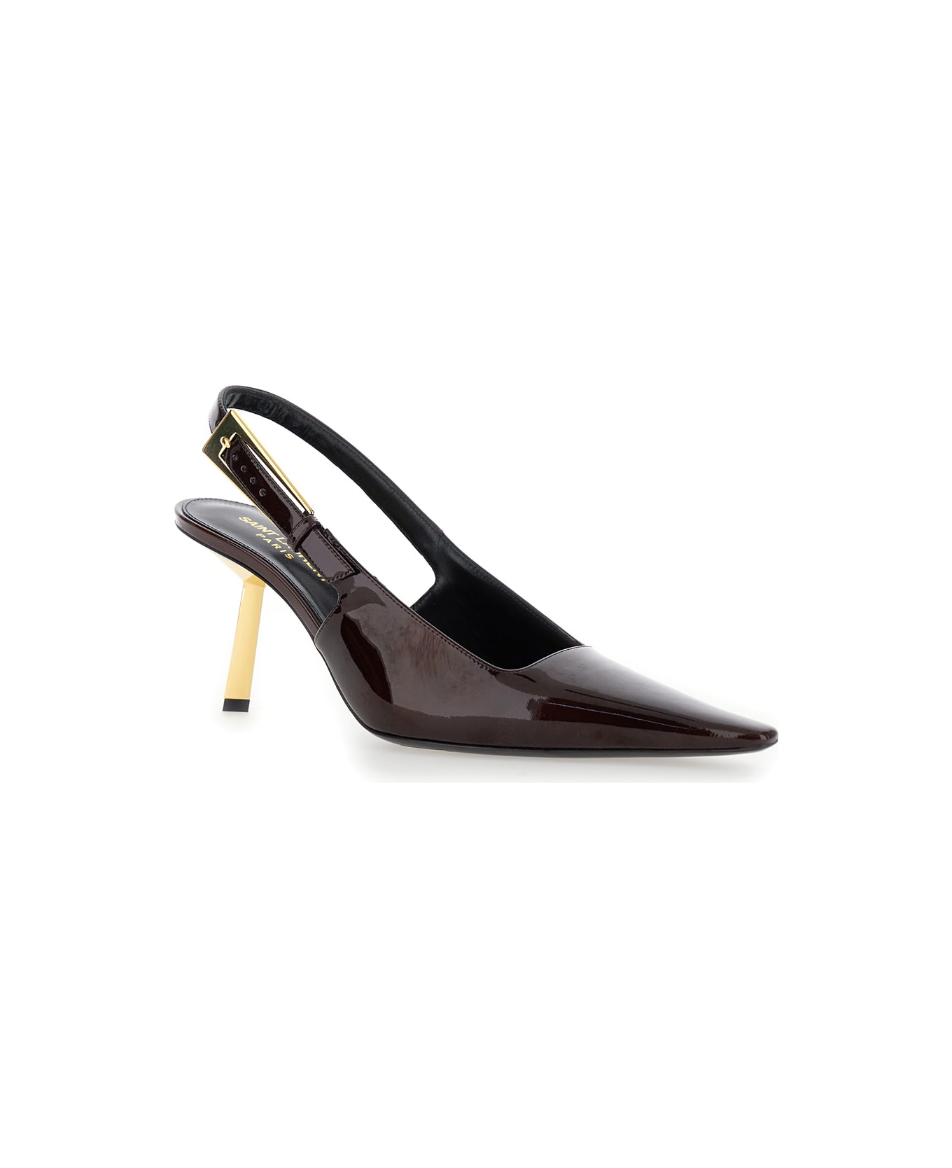 Saint Laurent 'lee' Bordeaux Slingback Pumps With Geometric Stiletto Heel In Leather Woman - Bordeaux