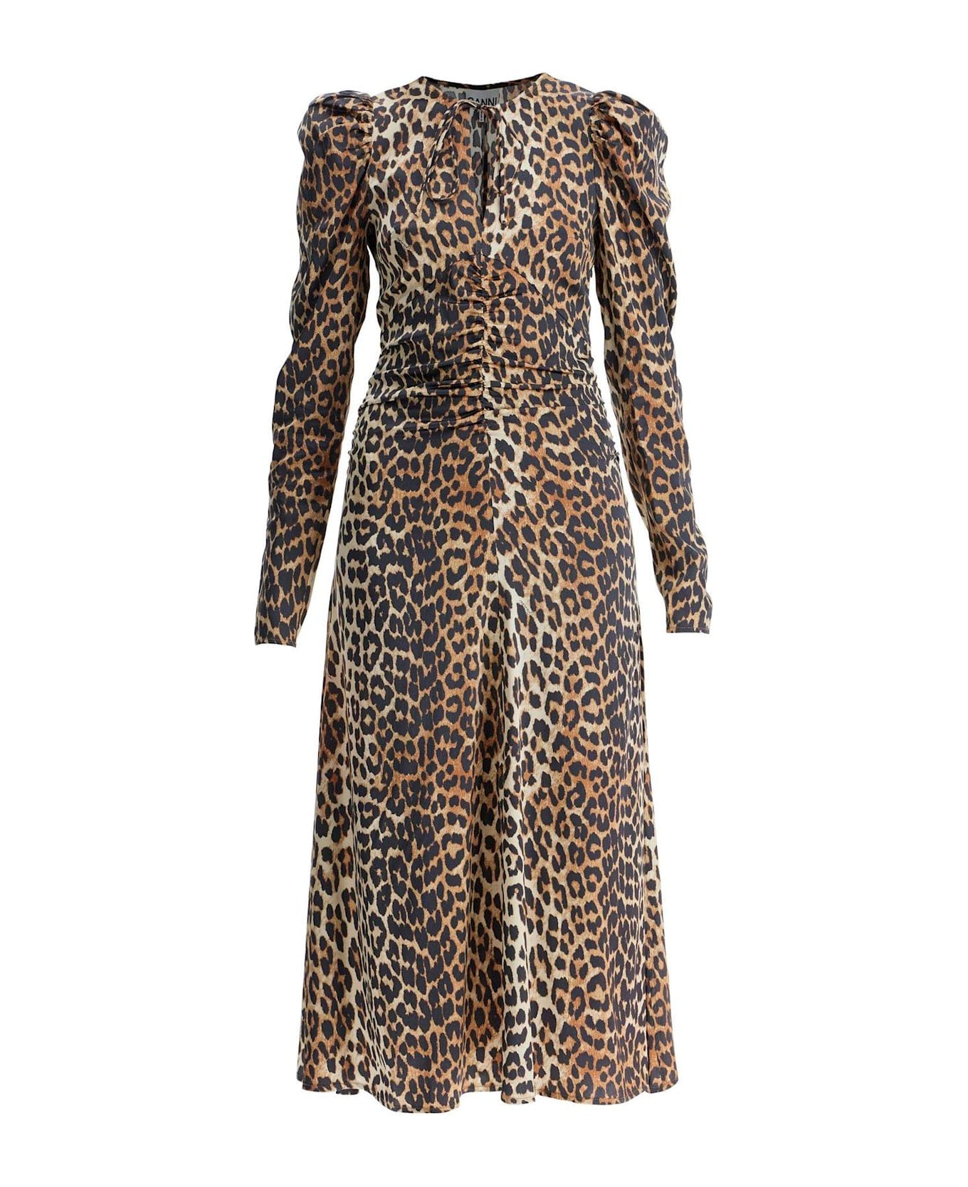 Ganni Leopard Print Midi Dress - Brown