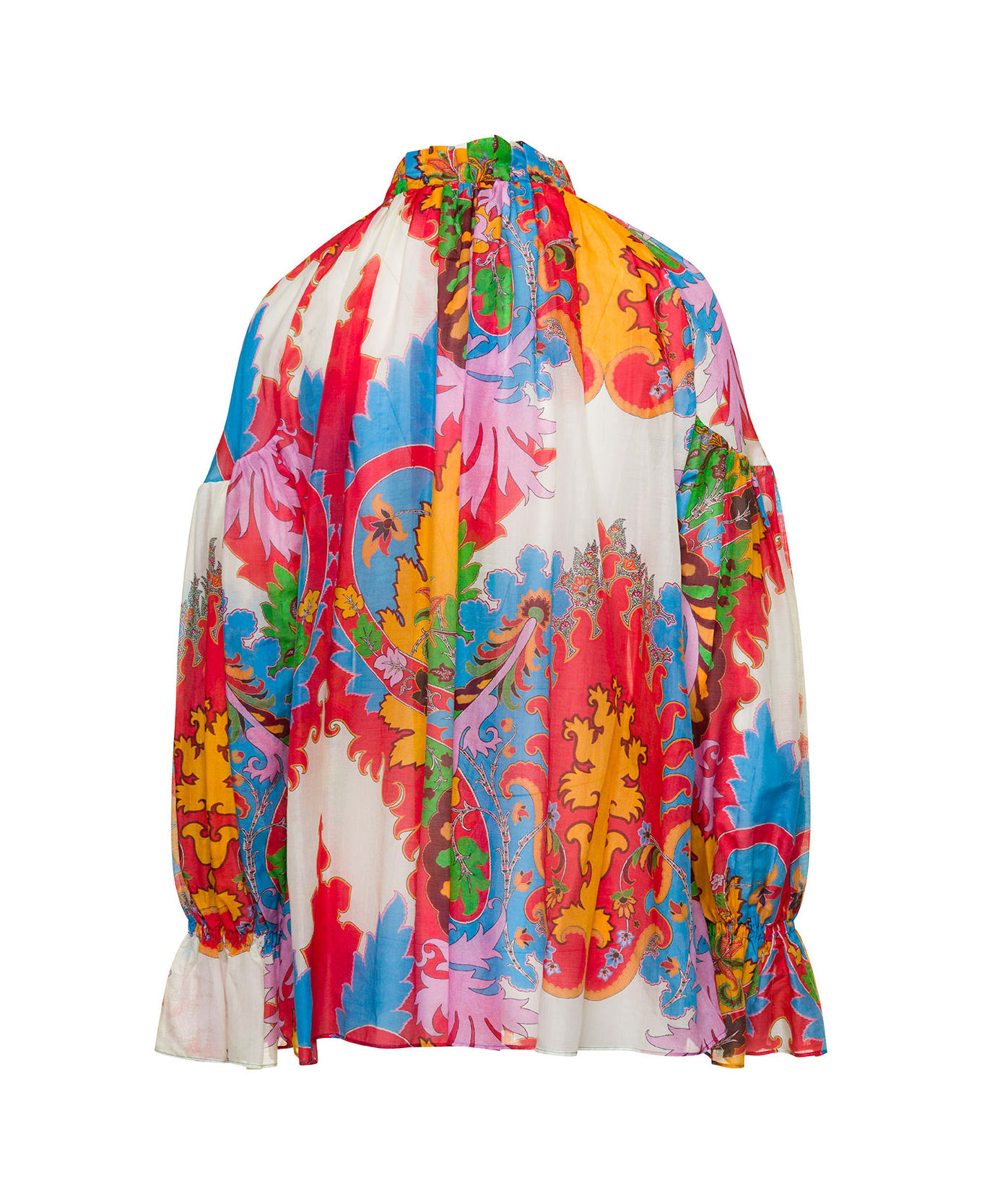 Etro Multicolor Blouse With Puff Sleeves And All-over Graphic Print In Silk And Cotton Blend Woman - Multicolor