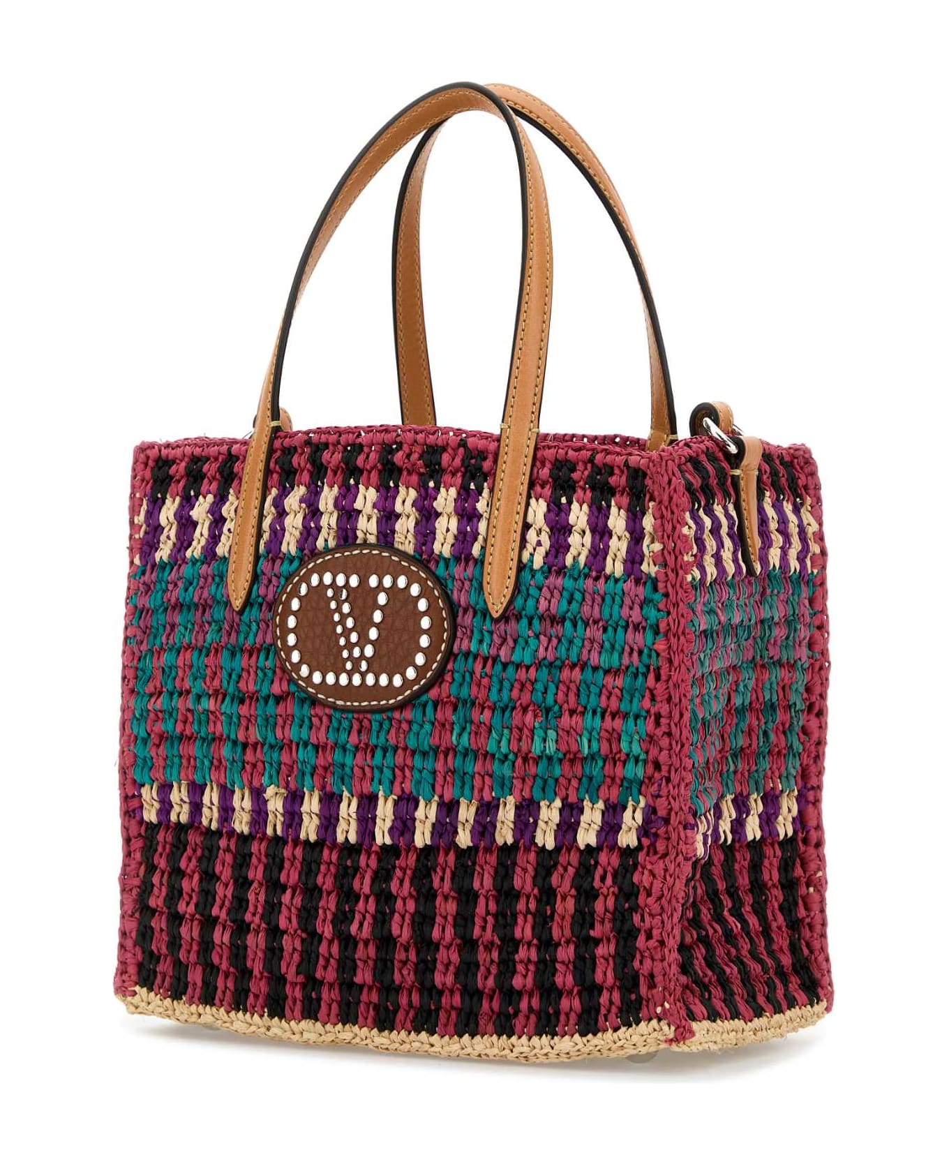 Valentino Garavani Multicolor Crochet Vlogo Handbag - MULTICOLORNATURALCAMELSELLERIA