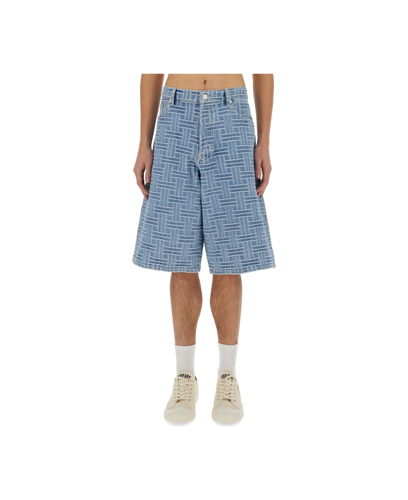 Kenzo Weave Straight Short - Db Bleached Blue Denim