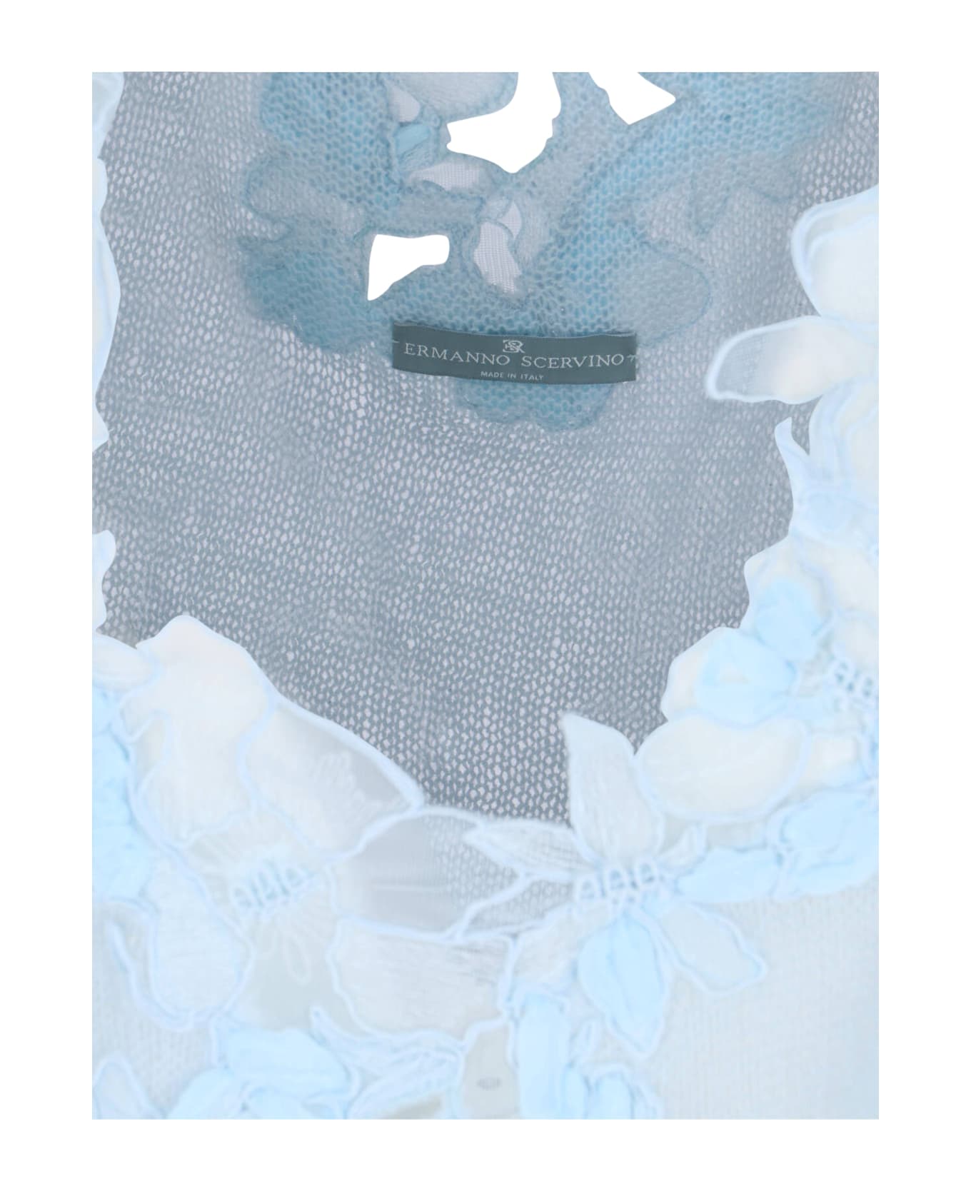 Ermanno Scervino Top With Floral Appliqués - Light Blue