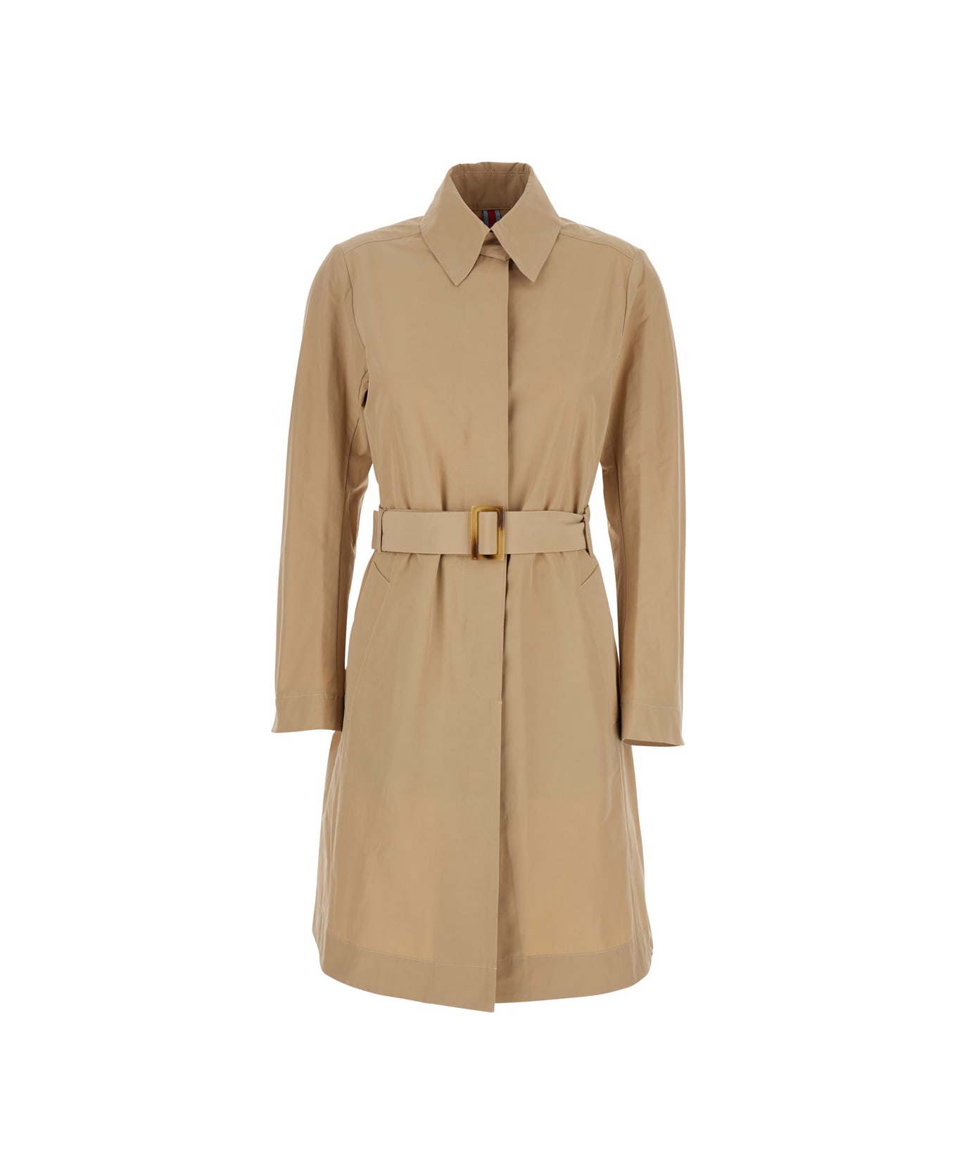 Merci Beige Trench Coat With Classic Collar And Adjustable Belt In Fabric Woman - Beige