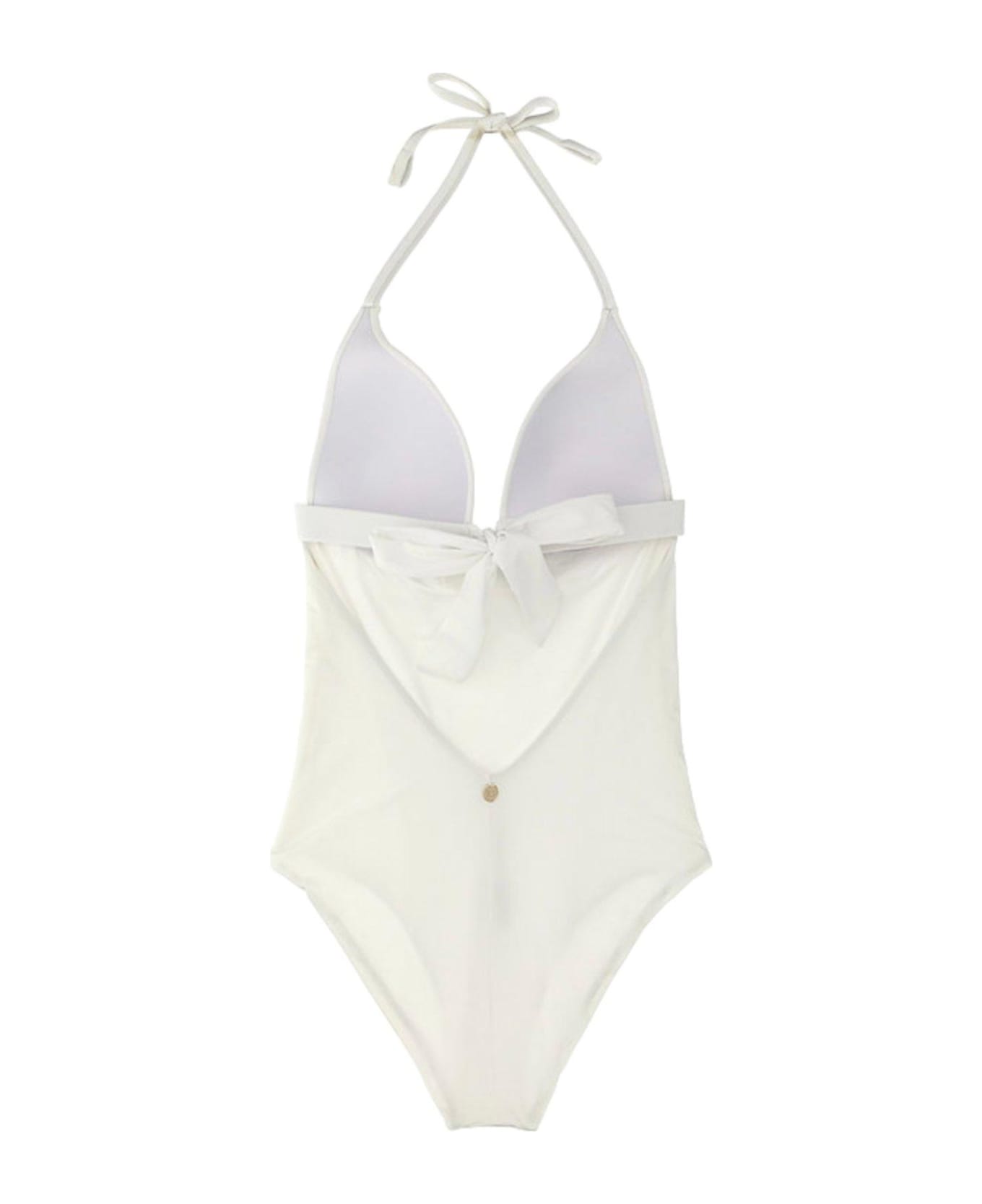 Max Mara Logo Plaque One-piece Swimsuit - White