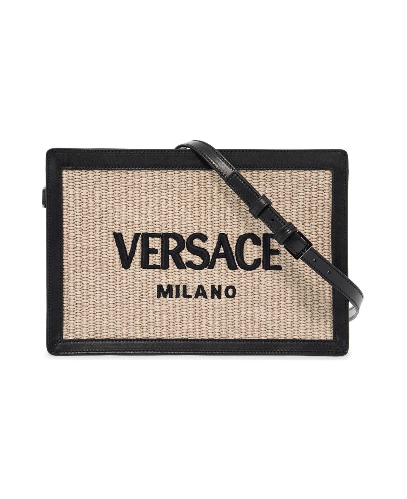 Versace Raffia Pouch For - NATURAL+BLACK-RUTHENIUM