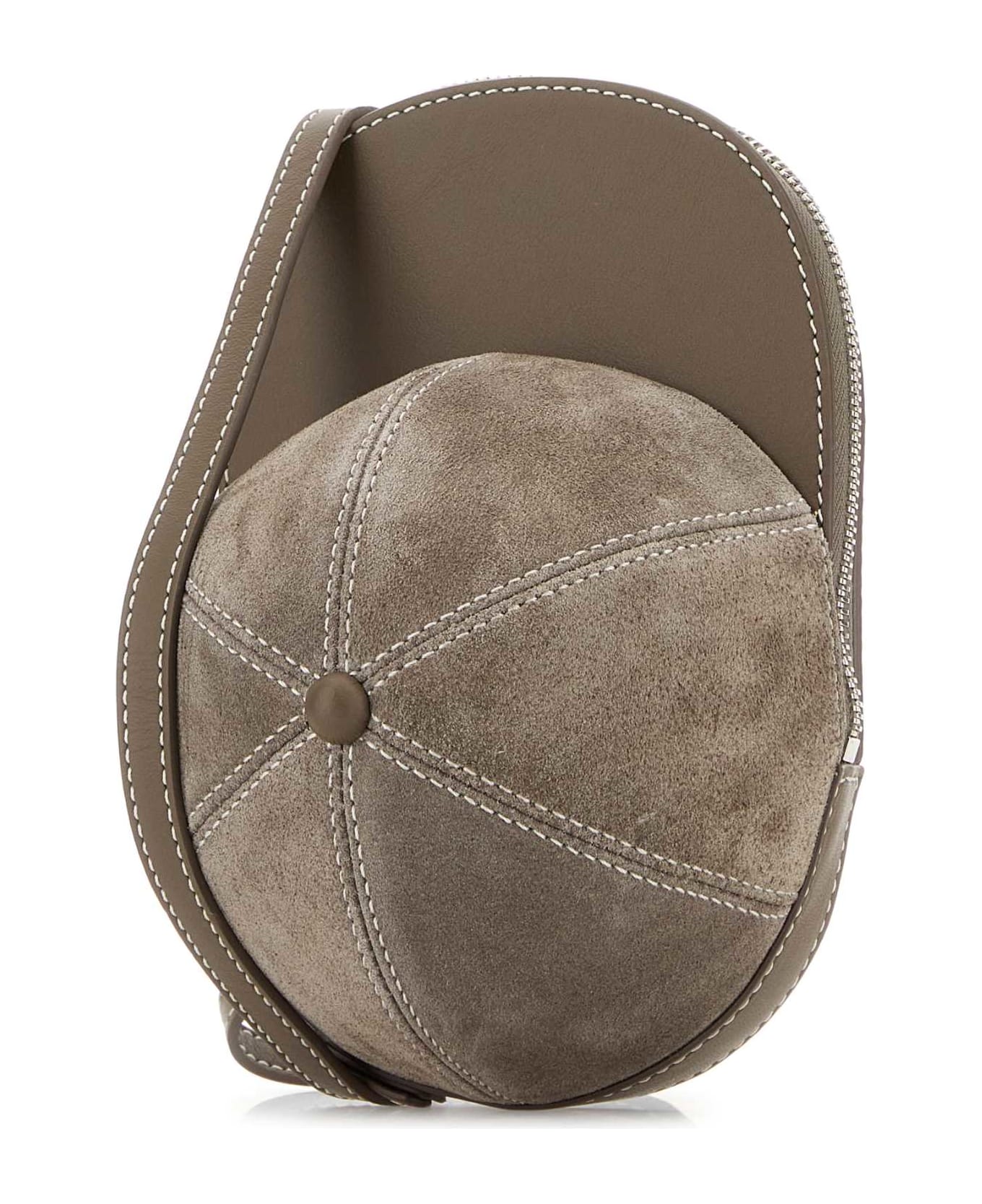 J.W. Anderson Dove Grey Suede Medium Cap Crossbody Bag - COBBLESTONE