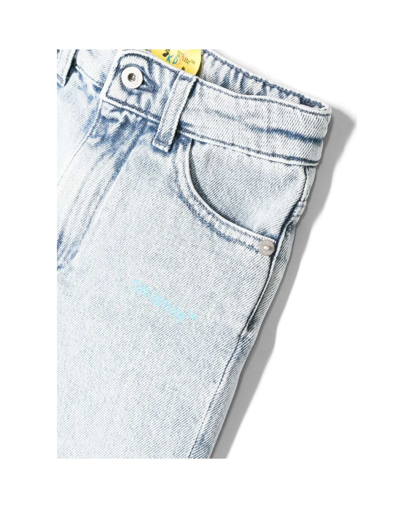 Off-White Denim Shorts With Diag-stripe Logo Print In Blu Denim Boy - Light blue