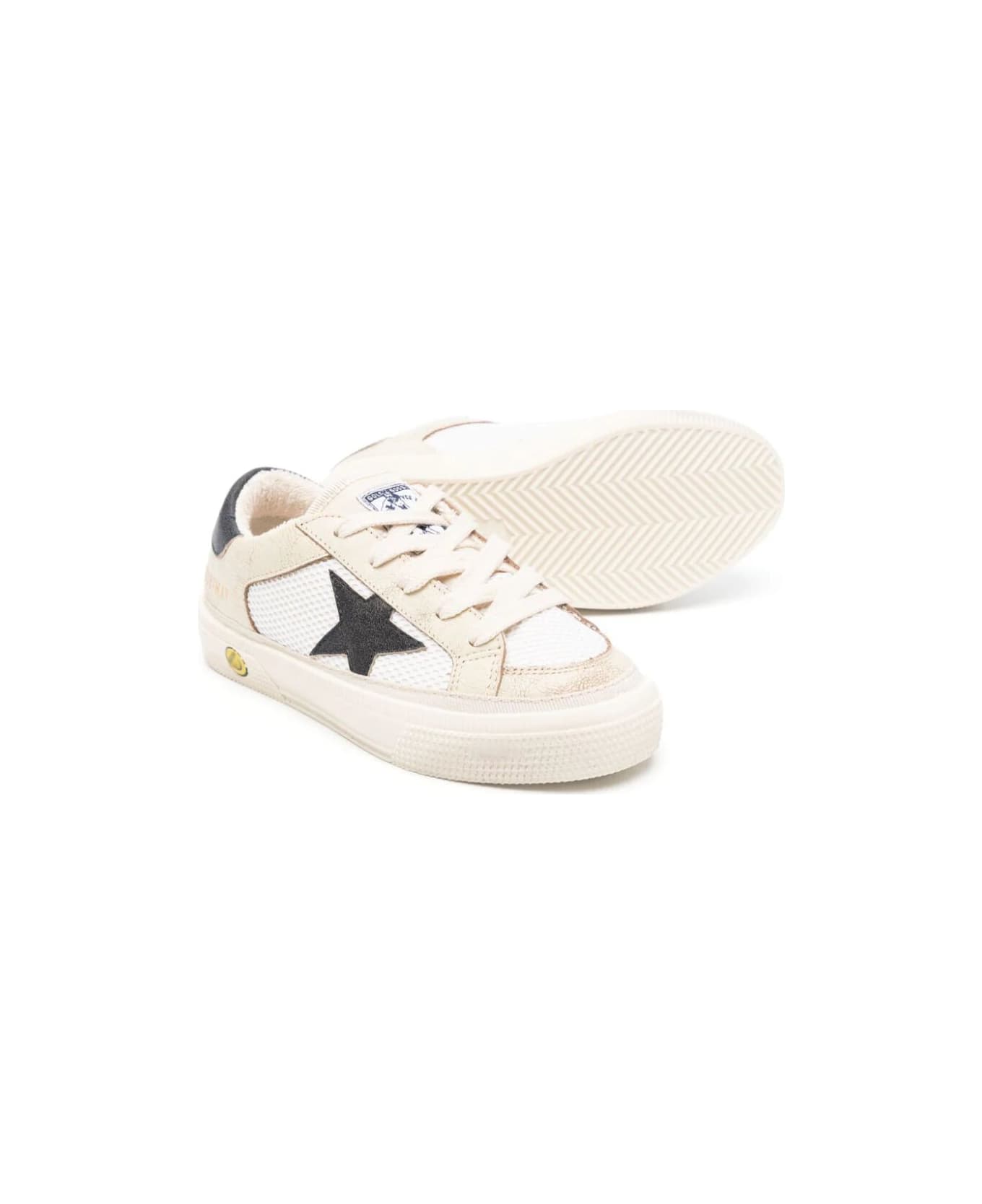 Golden Goose May Nappa Net And Leather Upper Nylon Tongue Leather Toe Star And Heel - White Blue