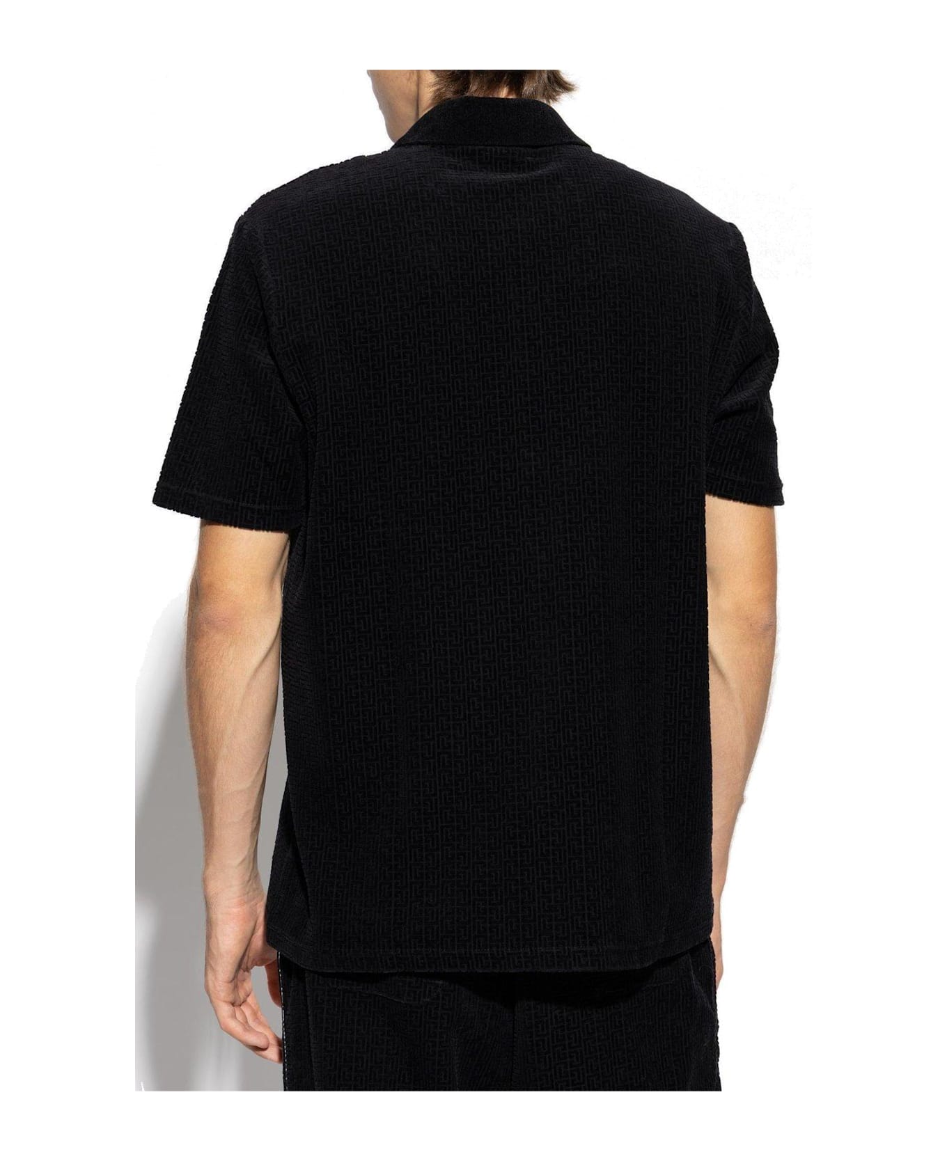 Balmain Lip Motif Collared Polo Shirt - NOIR