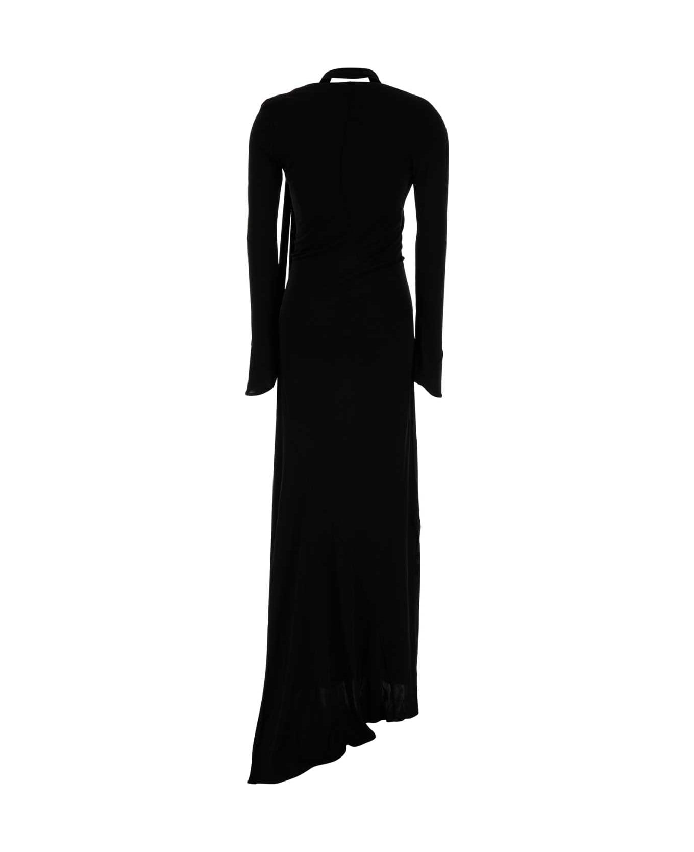 The Attico Black Crepe Long Dress - Black