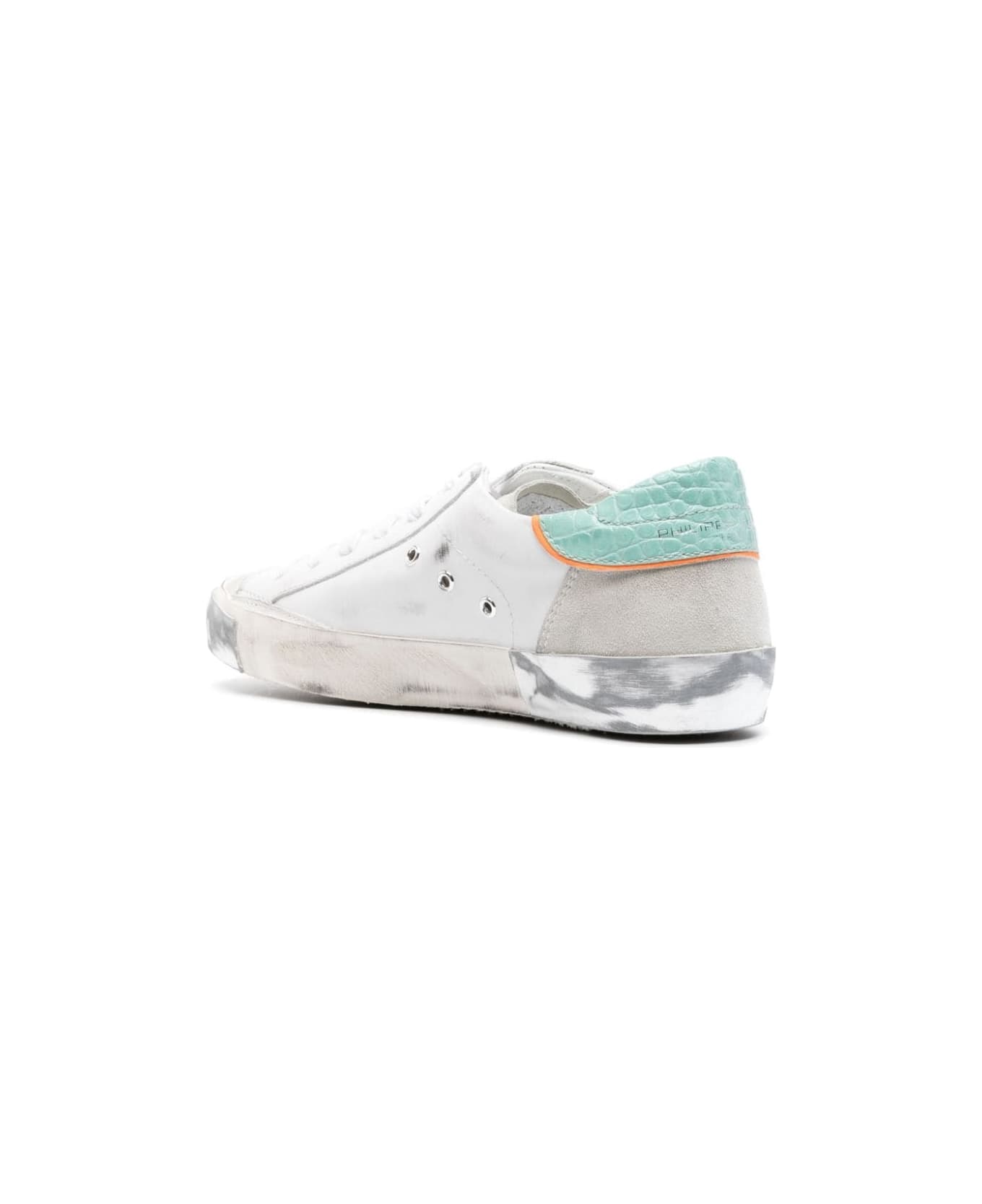 Philippe Model Prsx Low Sneakers - White And Aquamarine - White